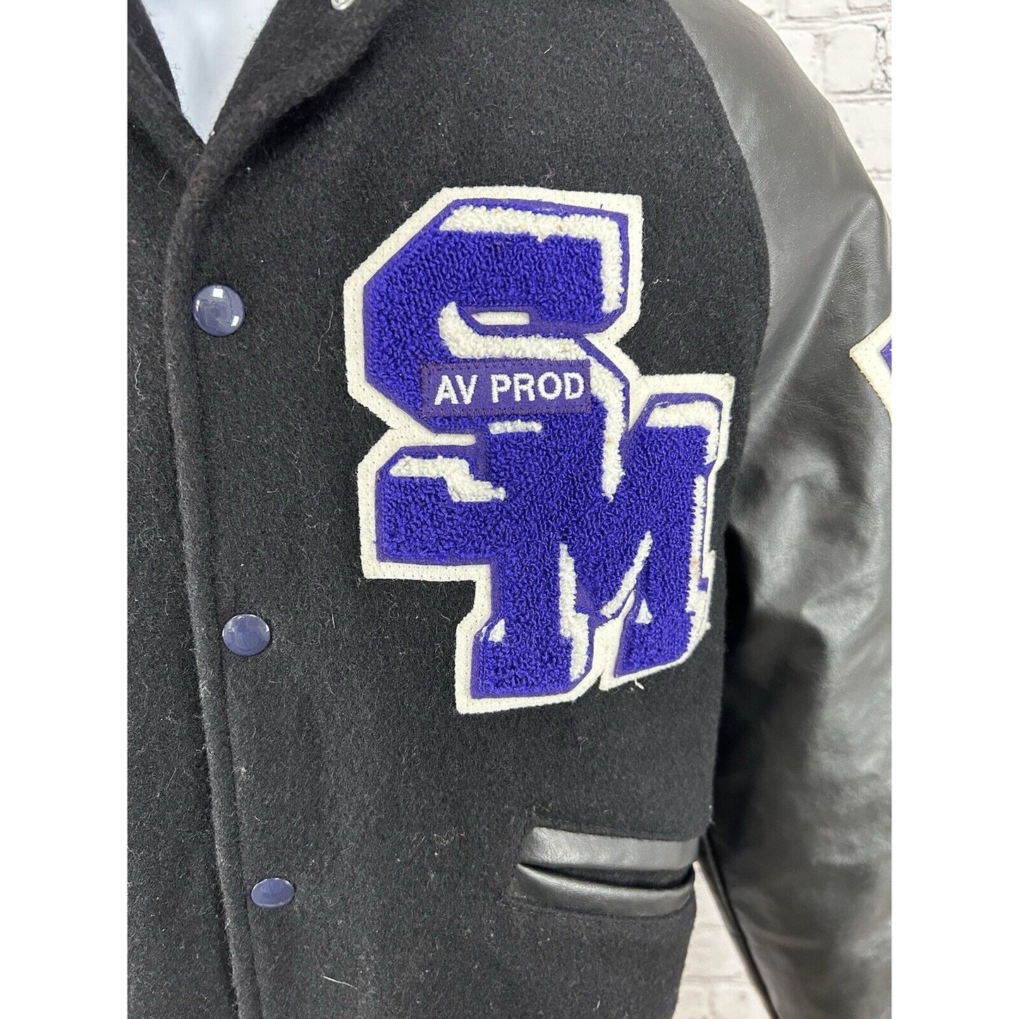 Meca Black Purple Wool AV Prod Patch Quilted Letterman Varsity Jacket Unisex S
