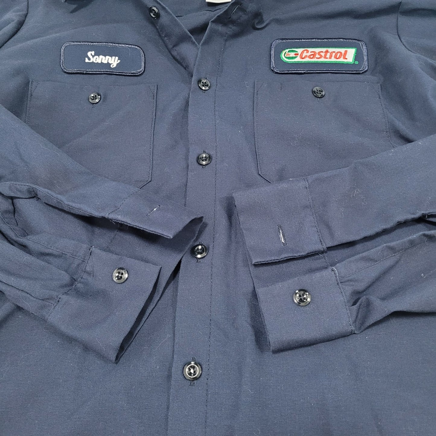 Castrol Lube Express Navy Workwear Mechanic Button Up Long Sleeve Shirt 15.5-02