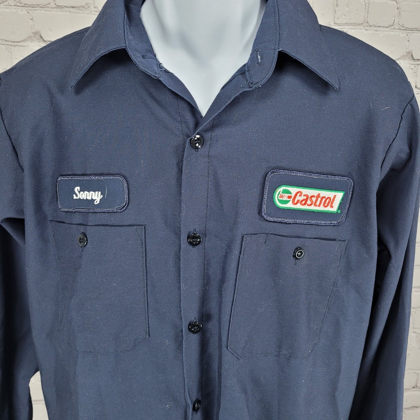 Castrol Lube Express Navy Workwear Mechanic Button Up Long Sleeve Shirt 15.5-02