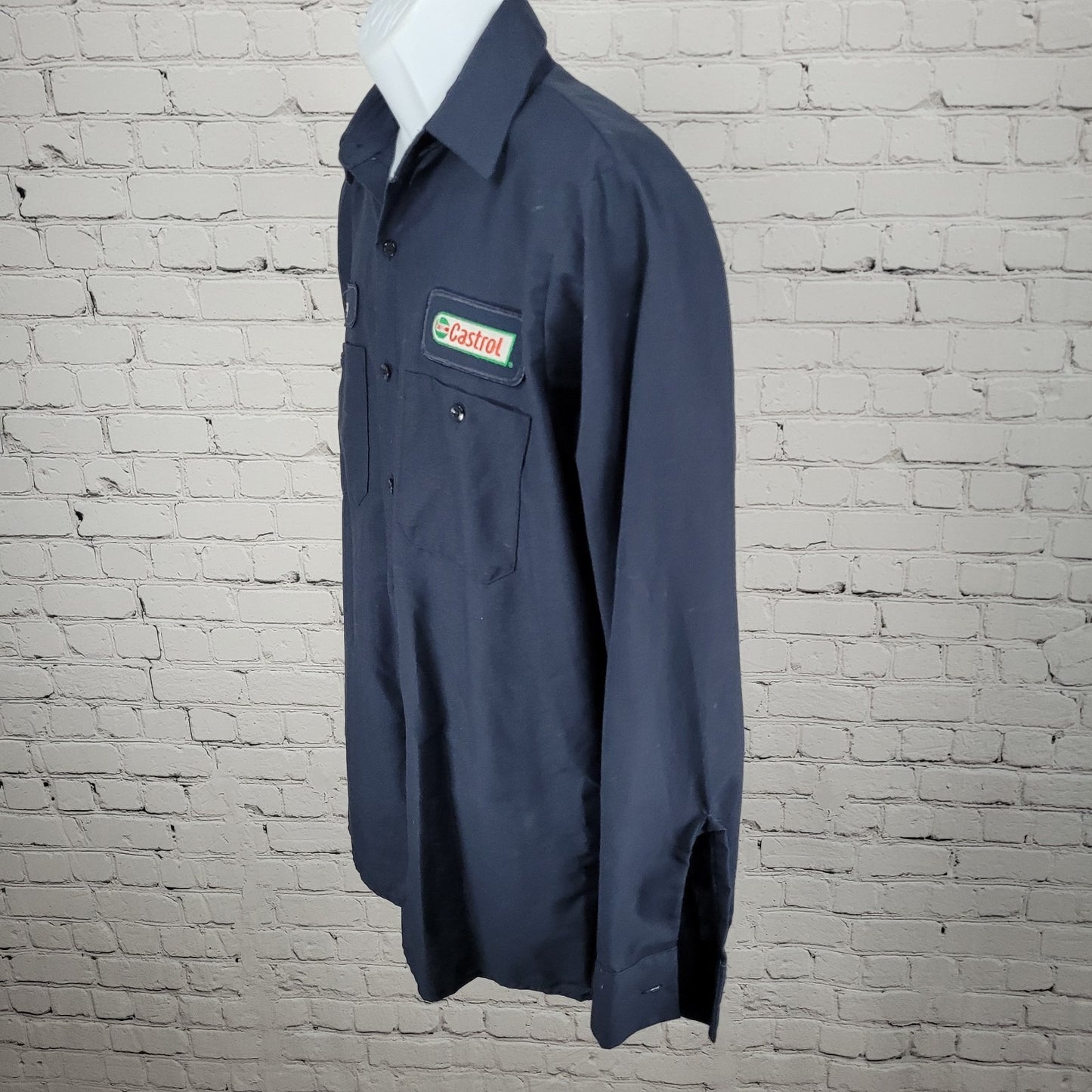 Castrol Lube Express Navy Workwear Mechanic Button Up Long Sleeve Shirt 15.5-02