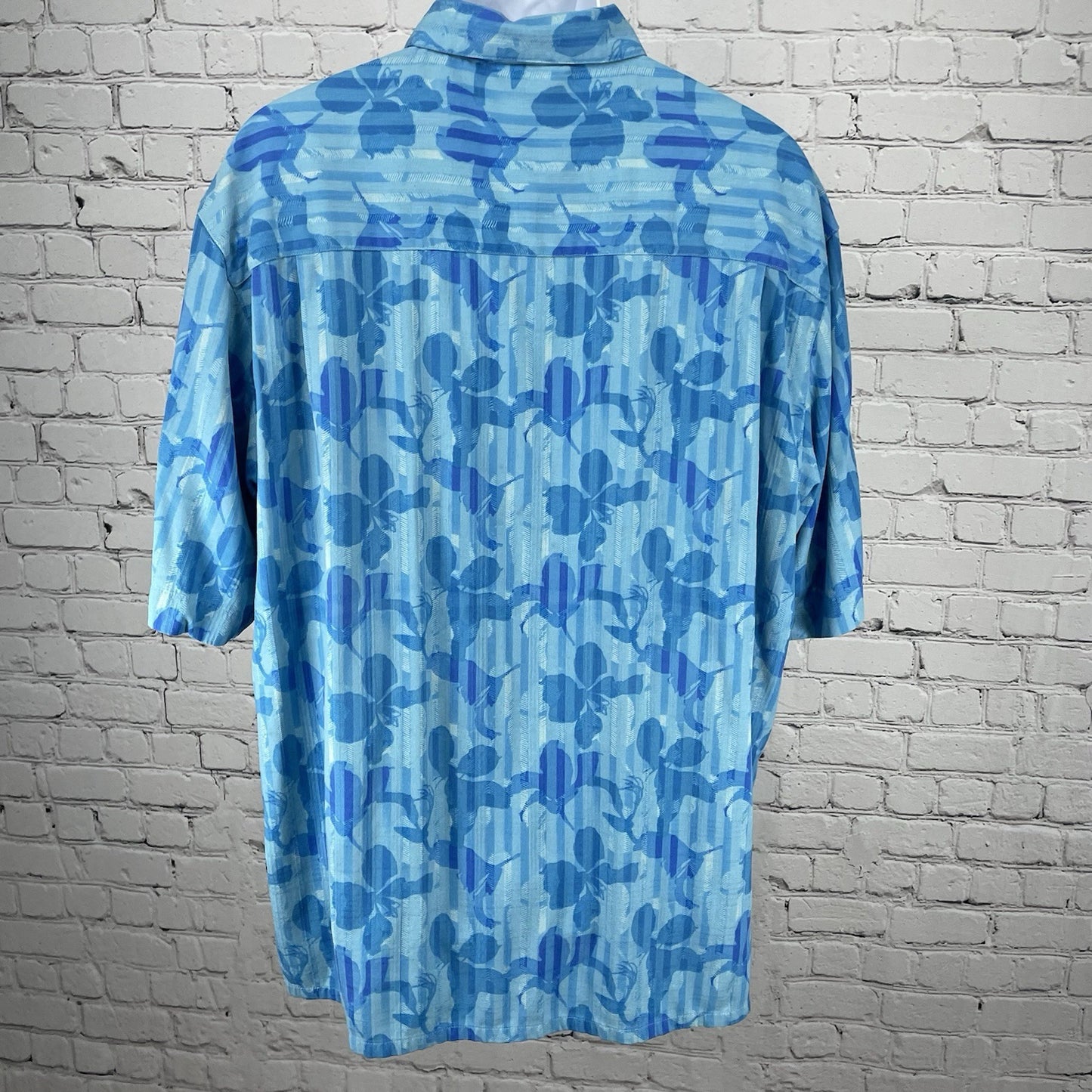 Visitor Blue Floral Washable Silk Hawaiian Button Up Short Sleeve Shirt Size 2XL