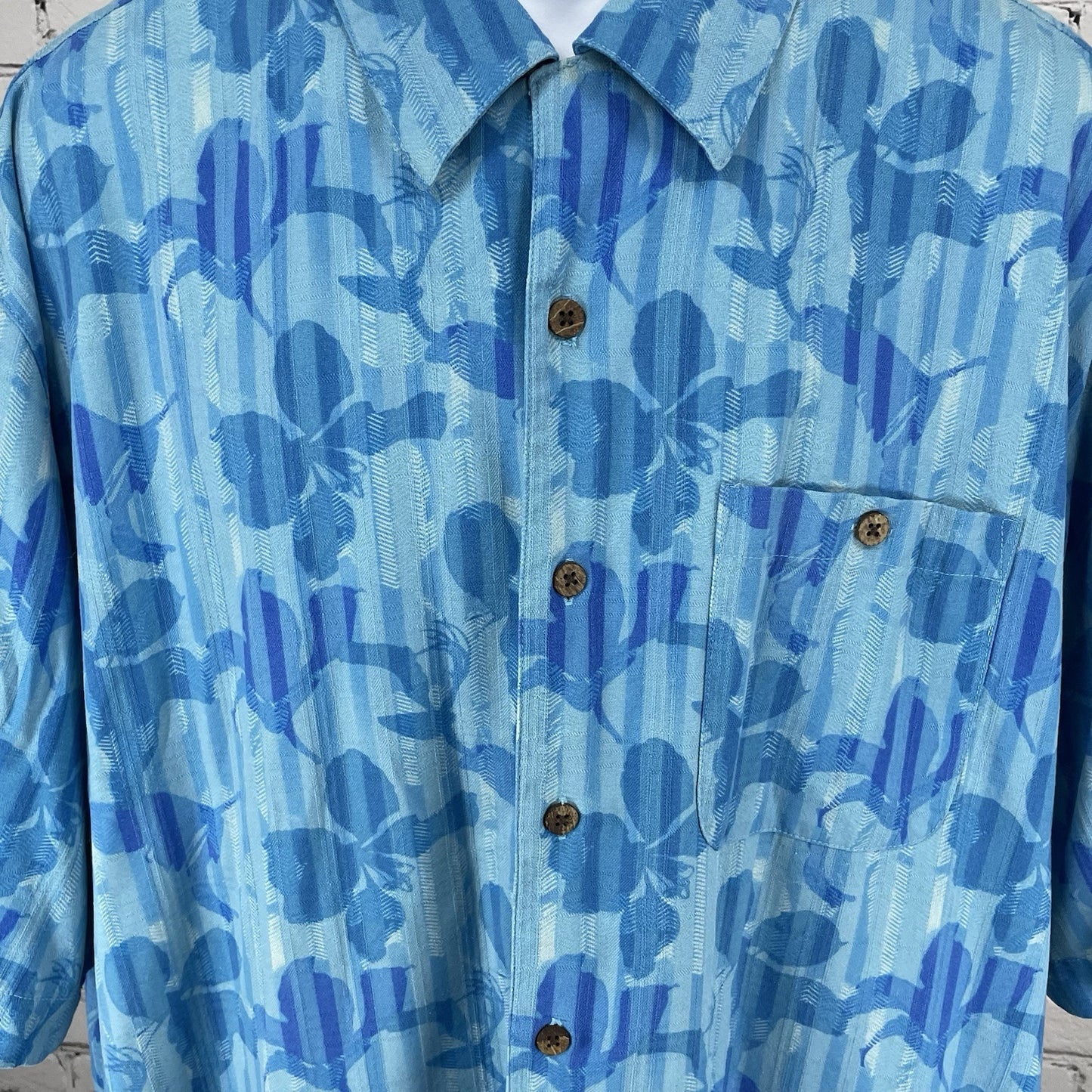Visitor Blue Floral Washable Silk Hawaiian Button Up Short Sleeve Shirt Size 2XL