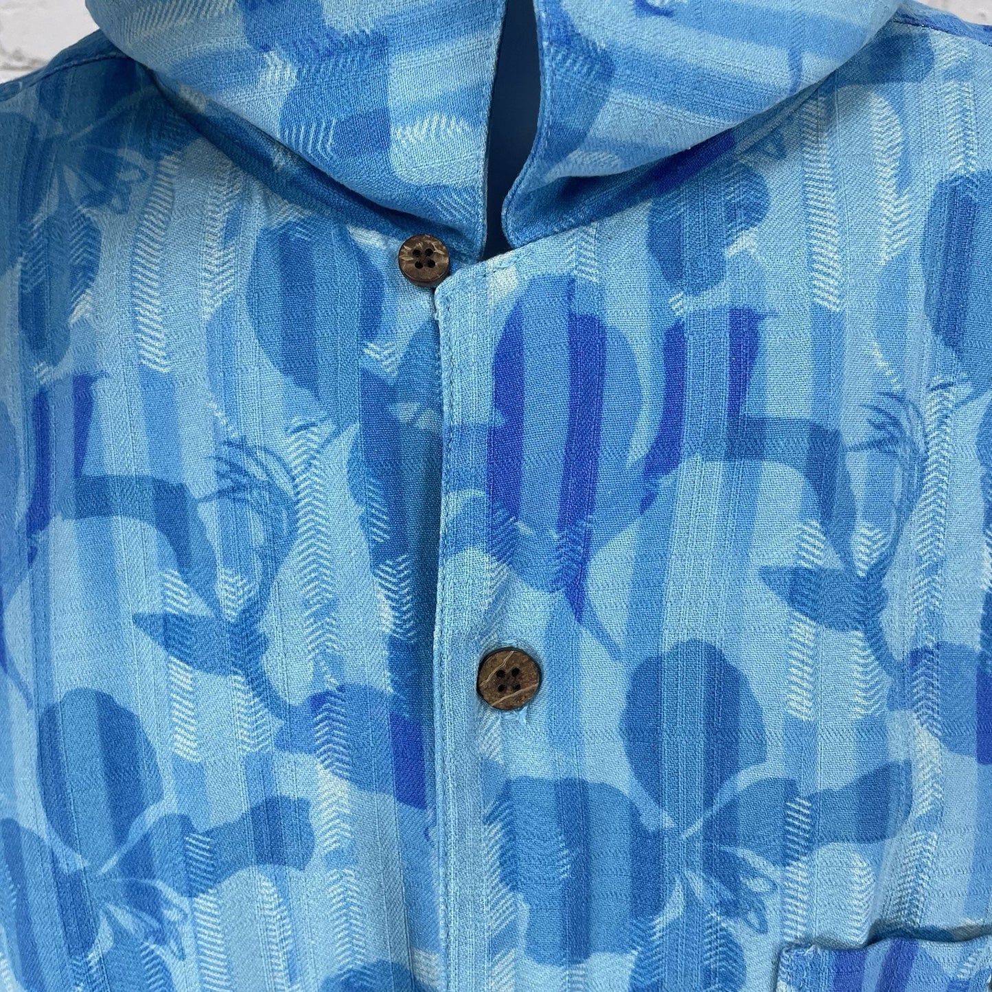 Visitor Blue Floral Washable Silk Hawaiian Button Up Short Sleeve Shirt Size 2XL