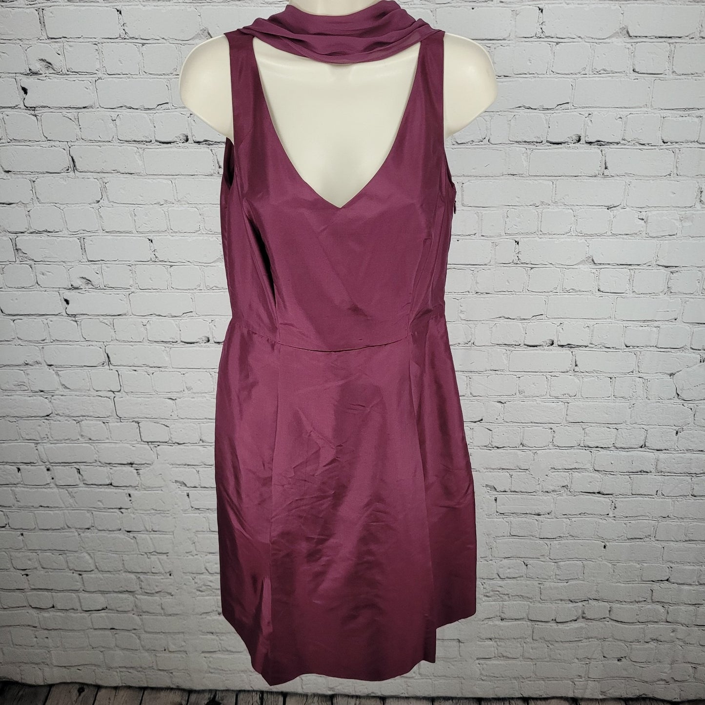VTG Ann Taylor Purple 100% Silk Sleeveless Lined A-Line Dress Scarf Sash Size 6
