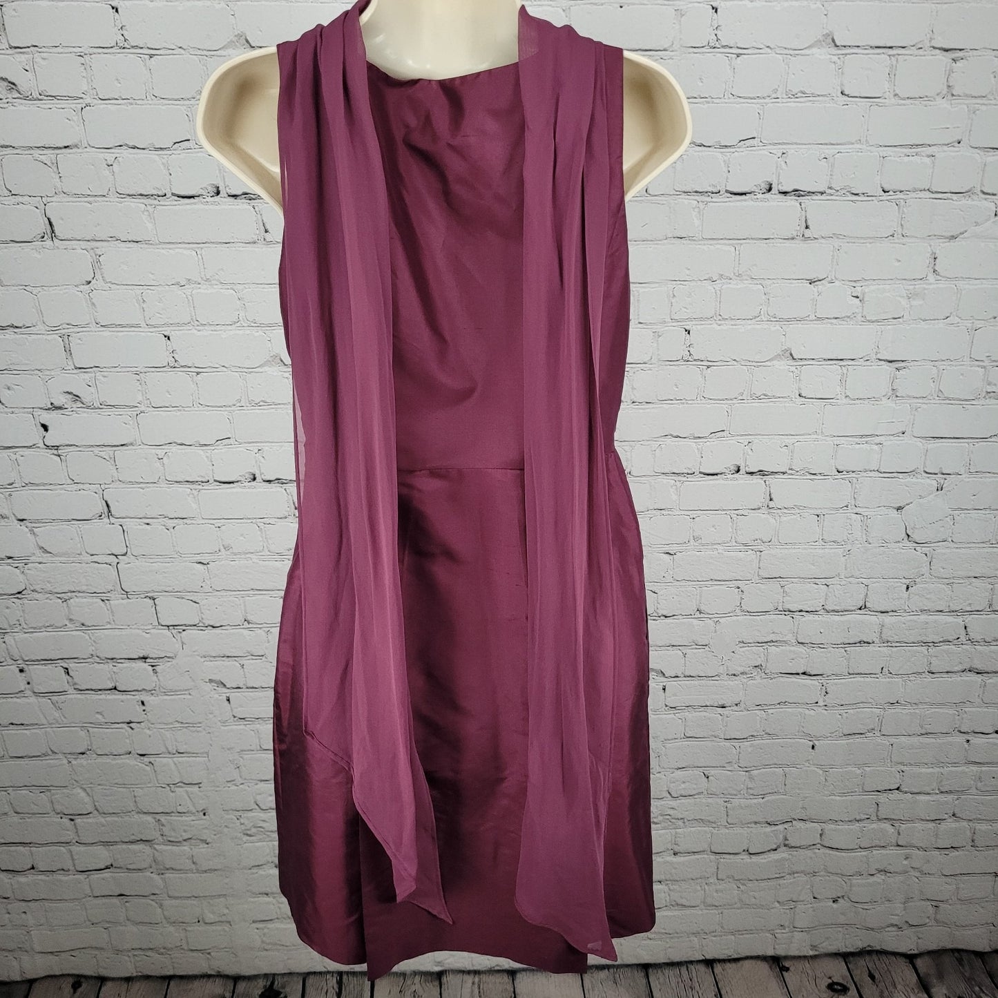 VTG Ann Taylor Purple 100% Silk Sleeveless Lined A-Line Dress Scarf Sash Size 6