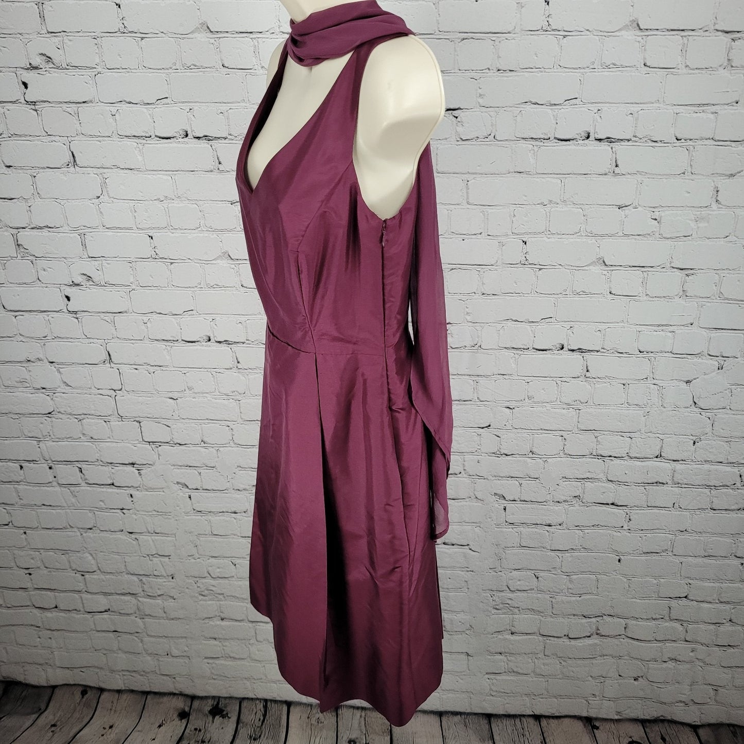 VTG Ann Taylor Purple 100% Silk Sleeveless Lined A-Line Dress Scarf Sash Size 6