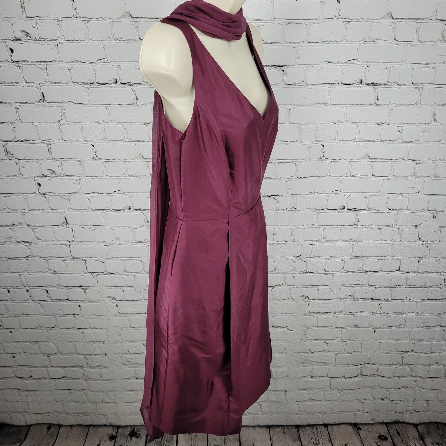 VTG Ann Taylor Purple 100% Silk Sleeveless Lined A-Line Dress Scarf Sash Size 6