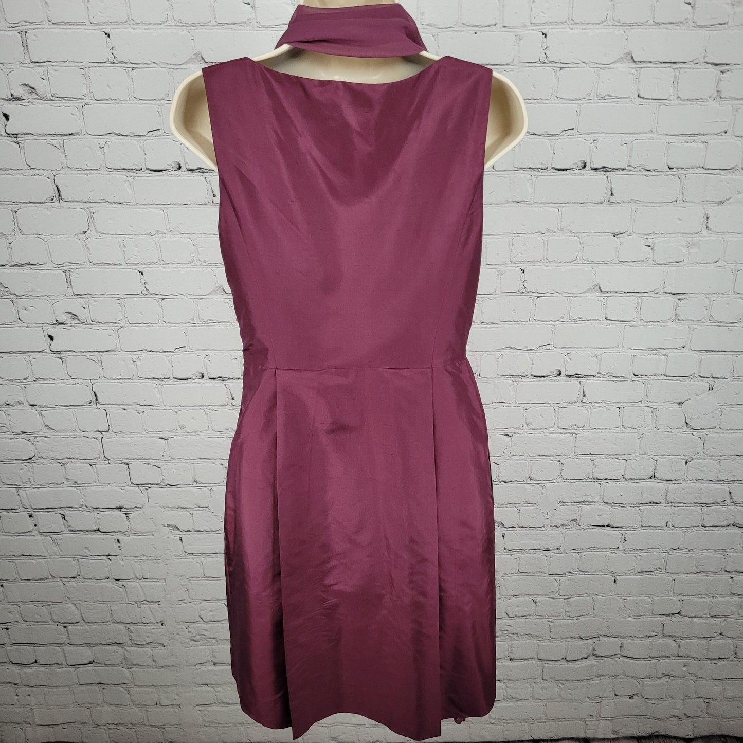VTG Ann Taylor Purple 100% Silk Sleeveless Lined A-Line Dress Scarf Sash Size 6
