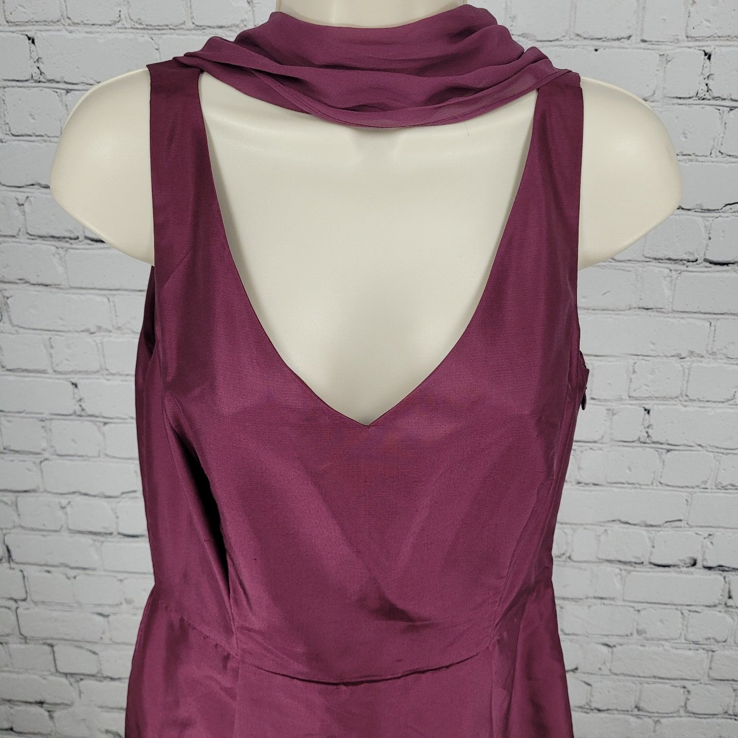 VTG Ann Taylor Purple 100% Silk Sleeveless Lined A-Line Dress Scarf Sash Size 6