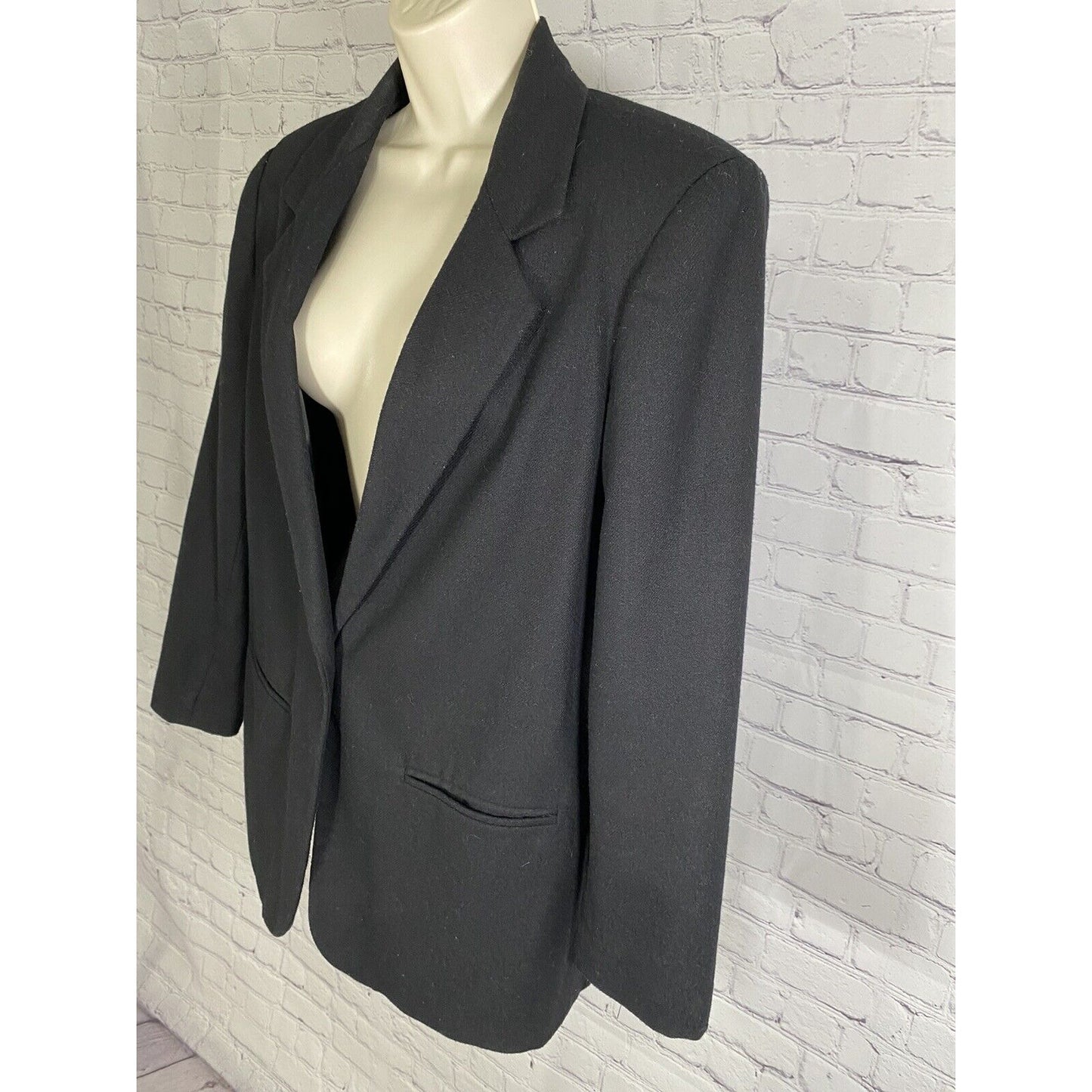 Sag Harbor Black Wool Blend One Button Jacket Coat Blazer Women’s Size 10