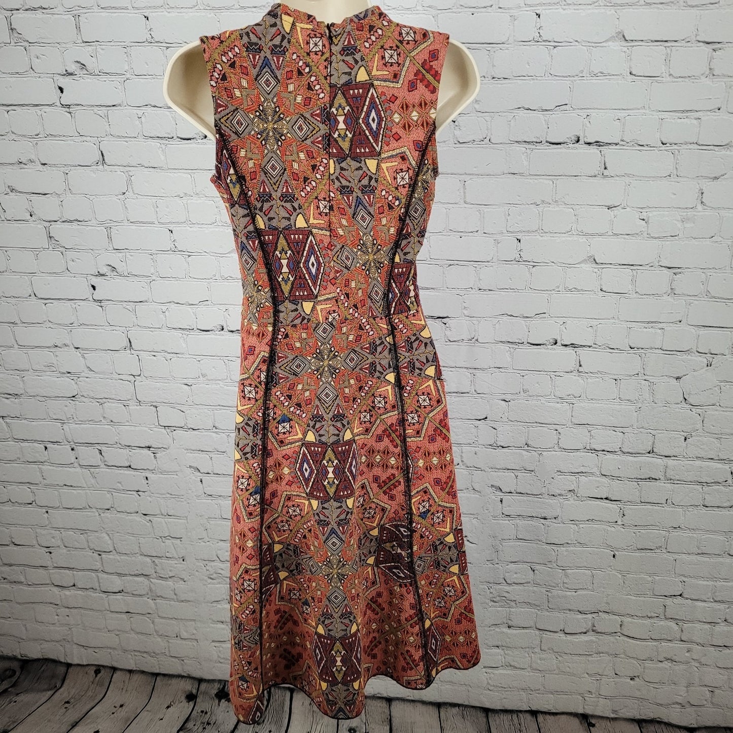 Zara Trafaluc Orange Geometric Fall Winter Collection Stretch Dress Size Small S