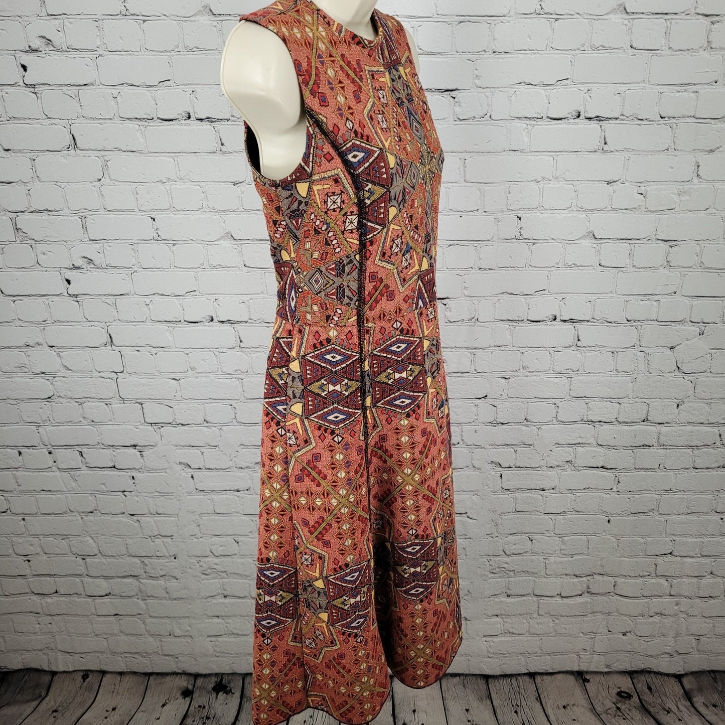 Zara Trafaluc Orange Geometric Fall Winter Collection Stretch Dress Size Small S