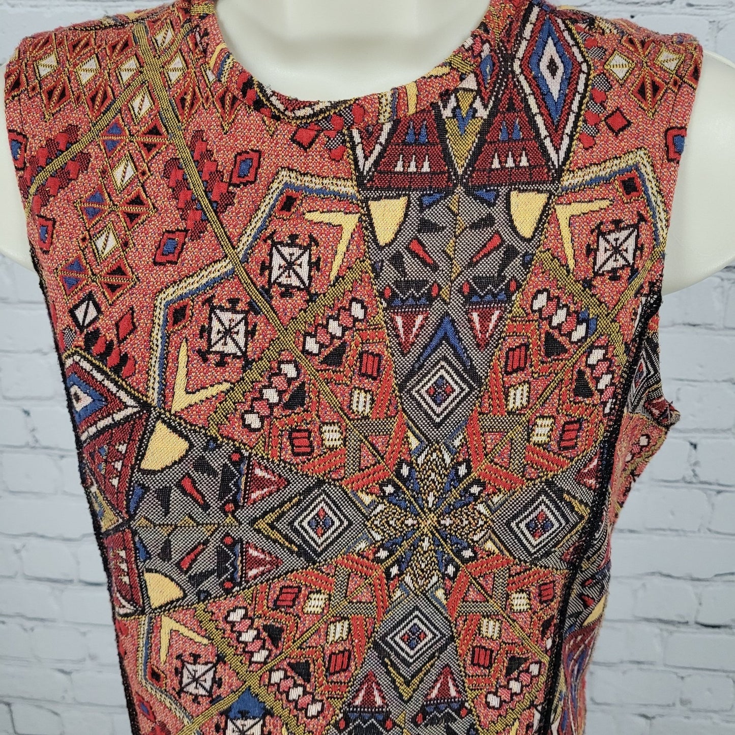 Zara Trafaluc Orange Geometric Fall Winter Collection Stretch Dress Size Small S