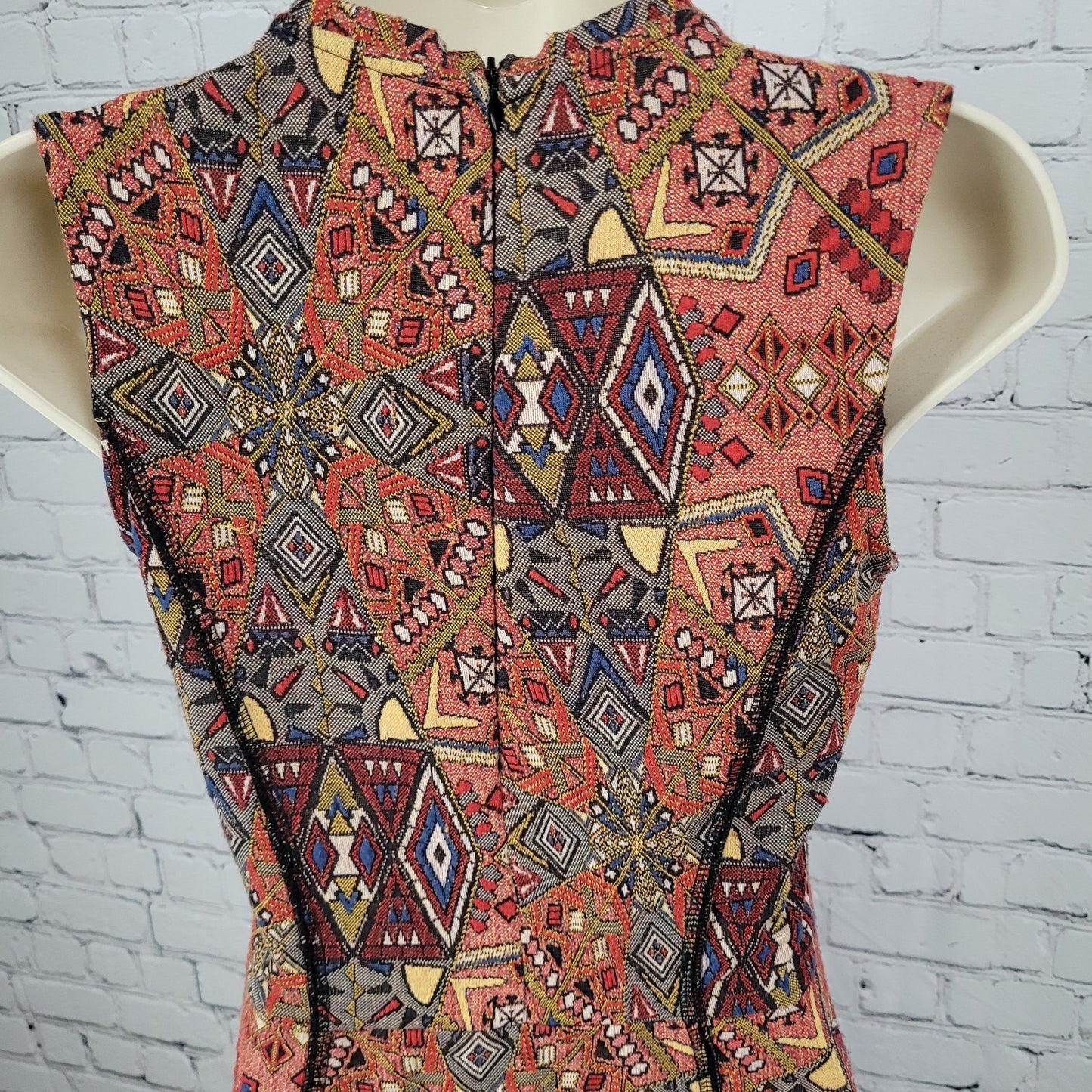 Zara Trafaluc Orange Geometric Fall Winter Collection Stretch Dress Size Small S