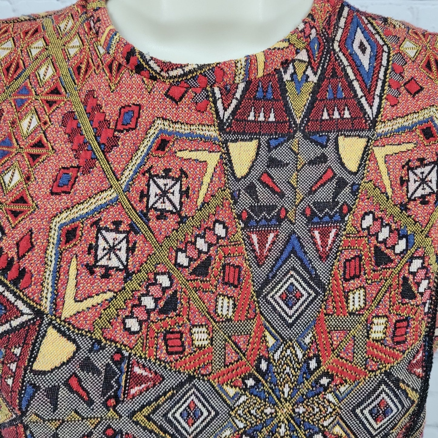 Zara Trafaluc Orange Geometric Fall Winter Collection Stretch Dress Size Small S