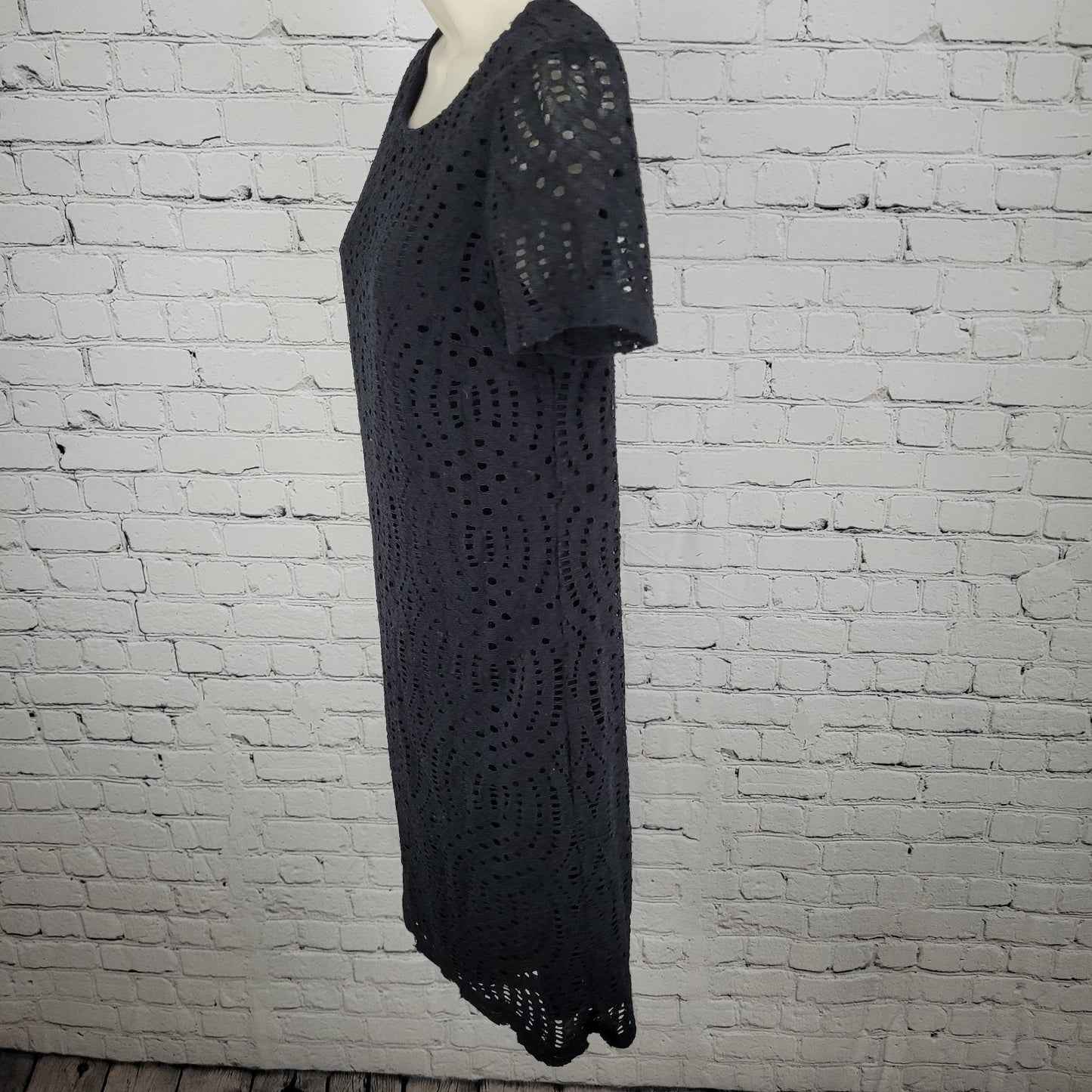 J.CREW Black Eyelet Embroidered Overlay Short Sleeve Lined Dress Size 2