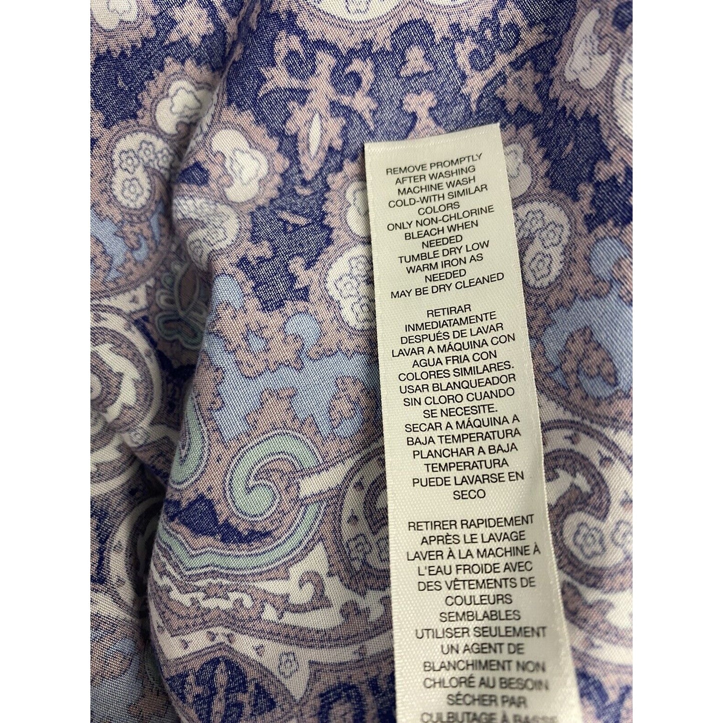 Chicos Purple White Blue Paisley Long Sleeve Collared Button Up Blouse Womens M