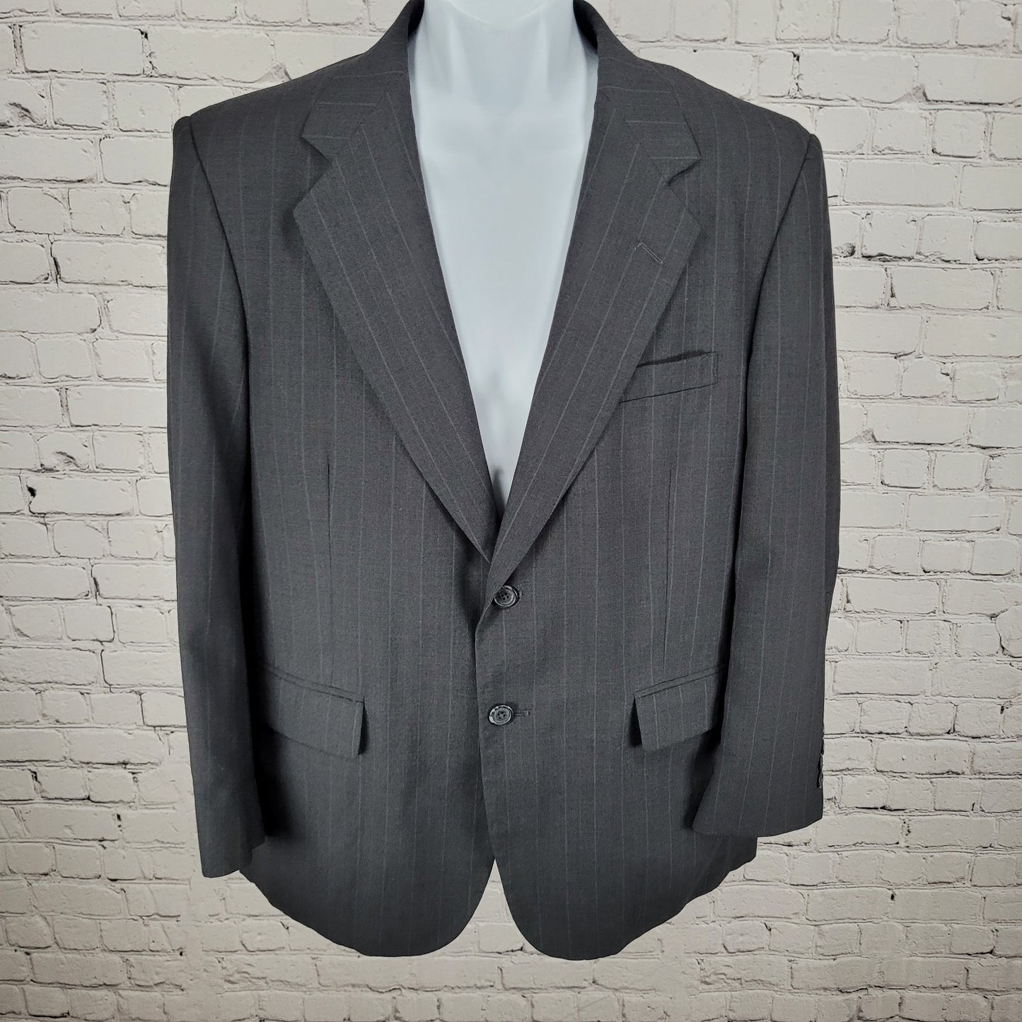 Towncraft Grey Worsted Wool Blend Pinstriped 2 Button Blazer Sport Coat Size 42