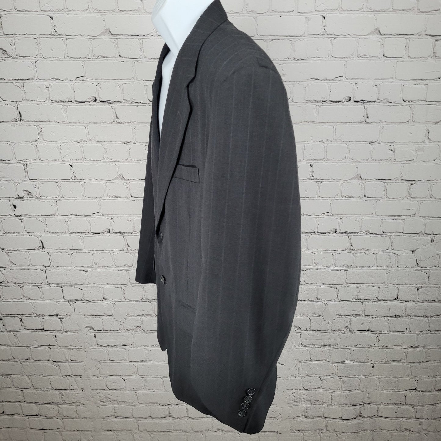 Towncraft Grey Worsted Wool Blend Pinstriped 2 Button Blazer Sport Coat Size 42