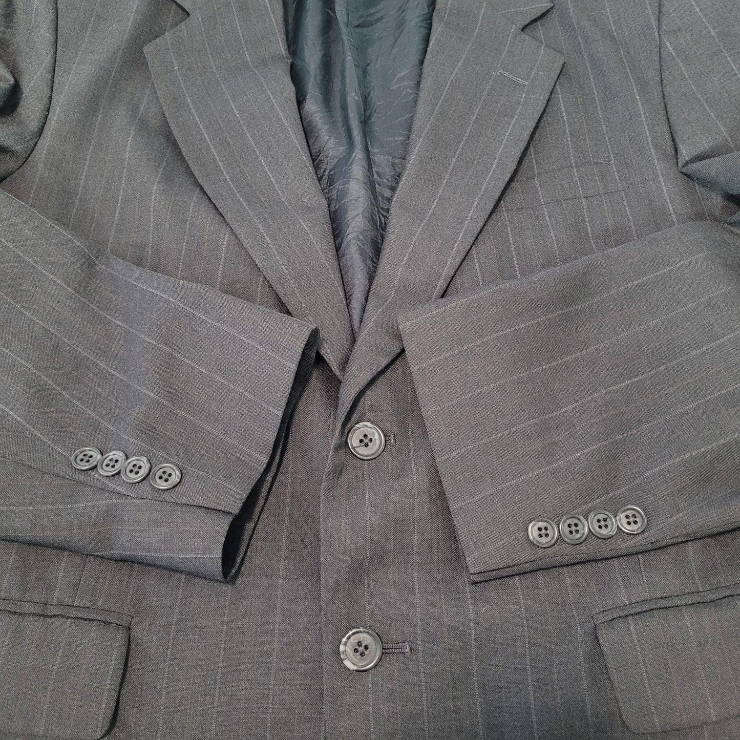 Towncraft Grey Worsted Wool Blend Pinstriped 2 Button Blazer Sport Coat Size 42