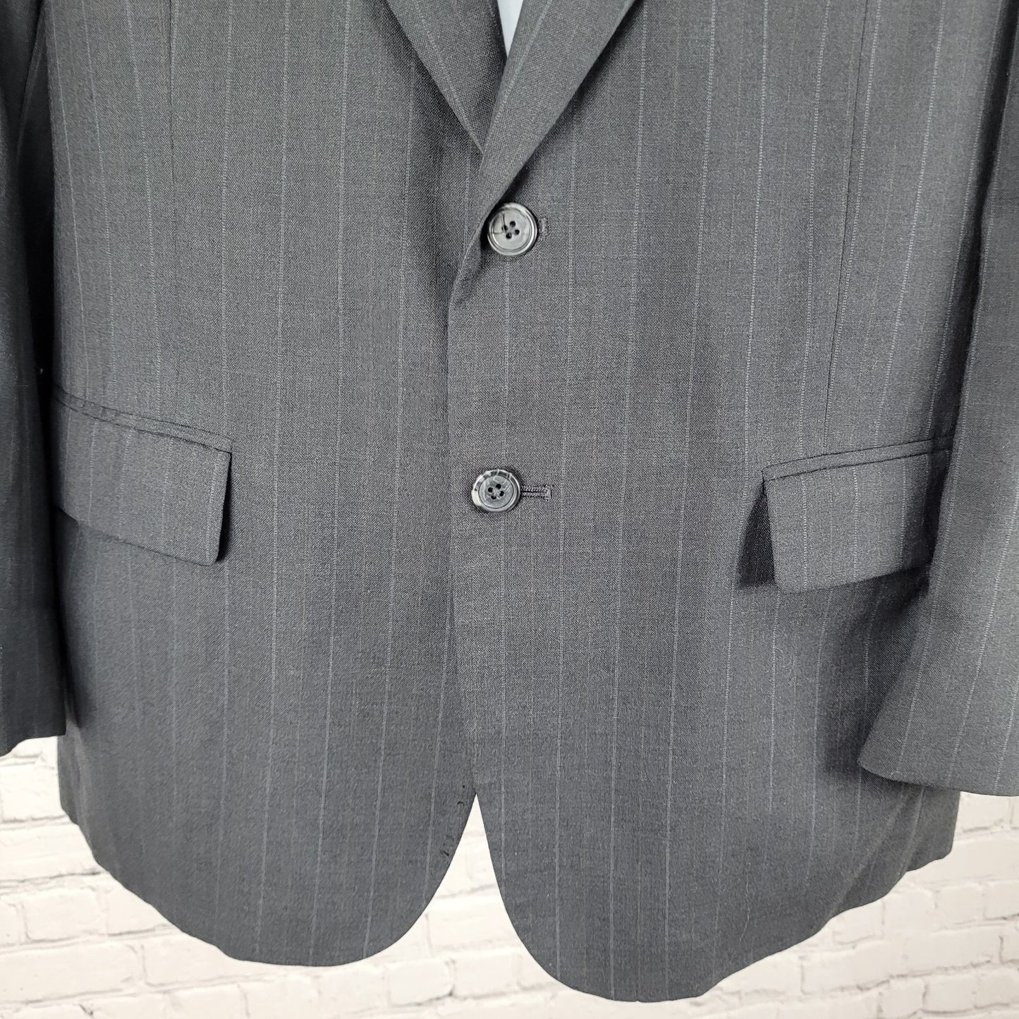 Towncraft Grey Worsted Wool Blend Pinstriped 2 Button Blazer Sport Coat Size 42