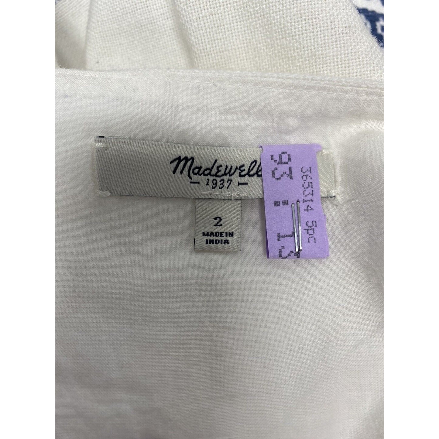 Madewell White Blue Embroidered Pleated Short A Line Skirt Size 2