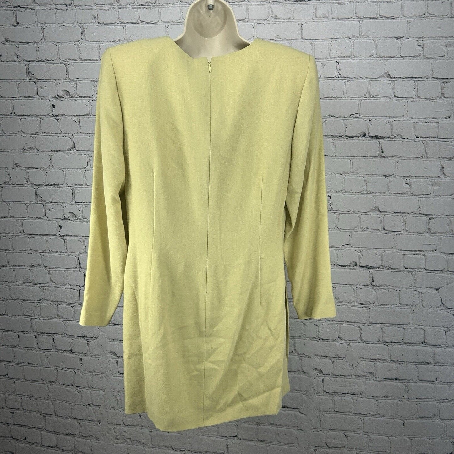 Linda Allard Ellen Tracy Green Yellow Wool Long Sleeve Shift Dress Korea Size 12