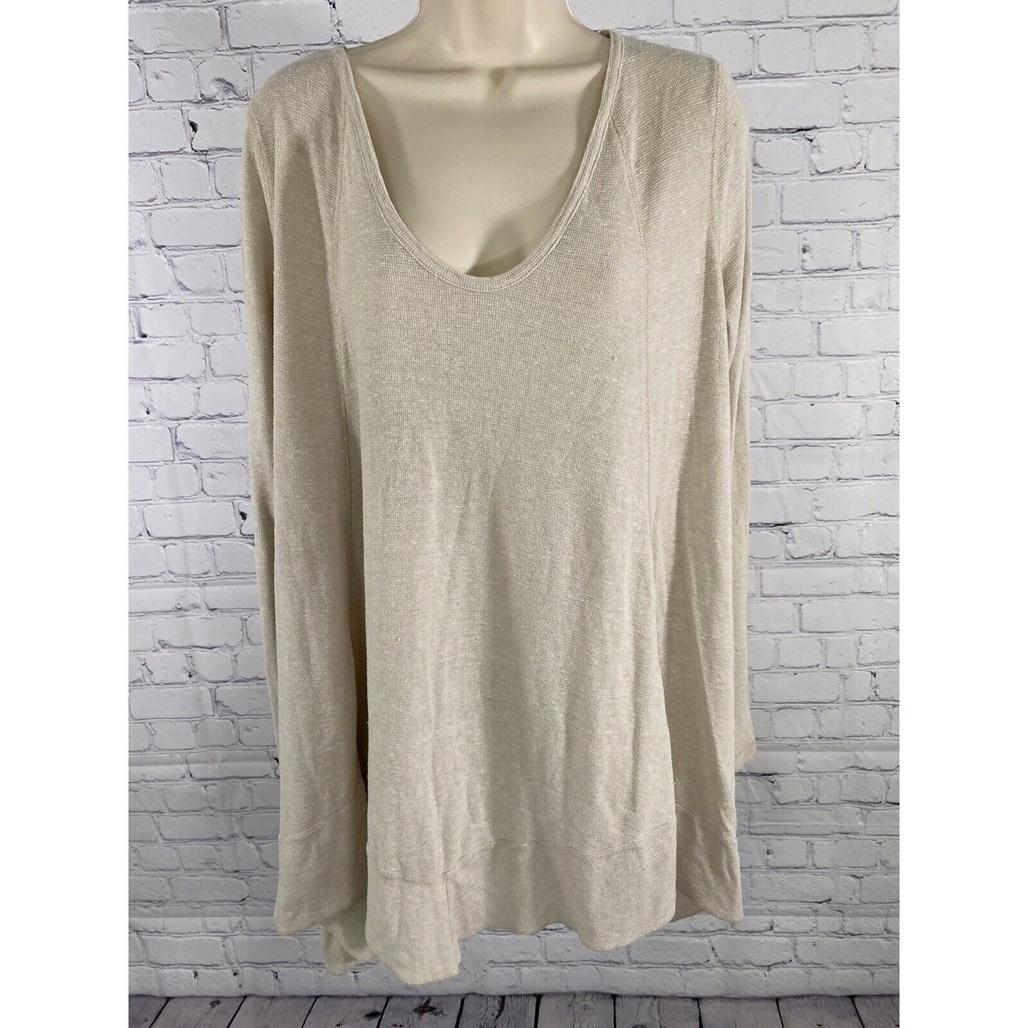 We The Free Free People Beige Long Sleeve Oversized Light Sweater Tunic Top S