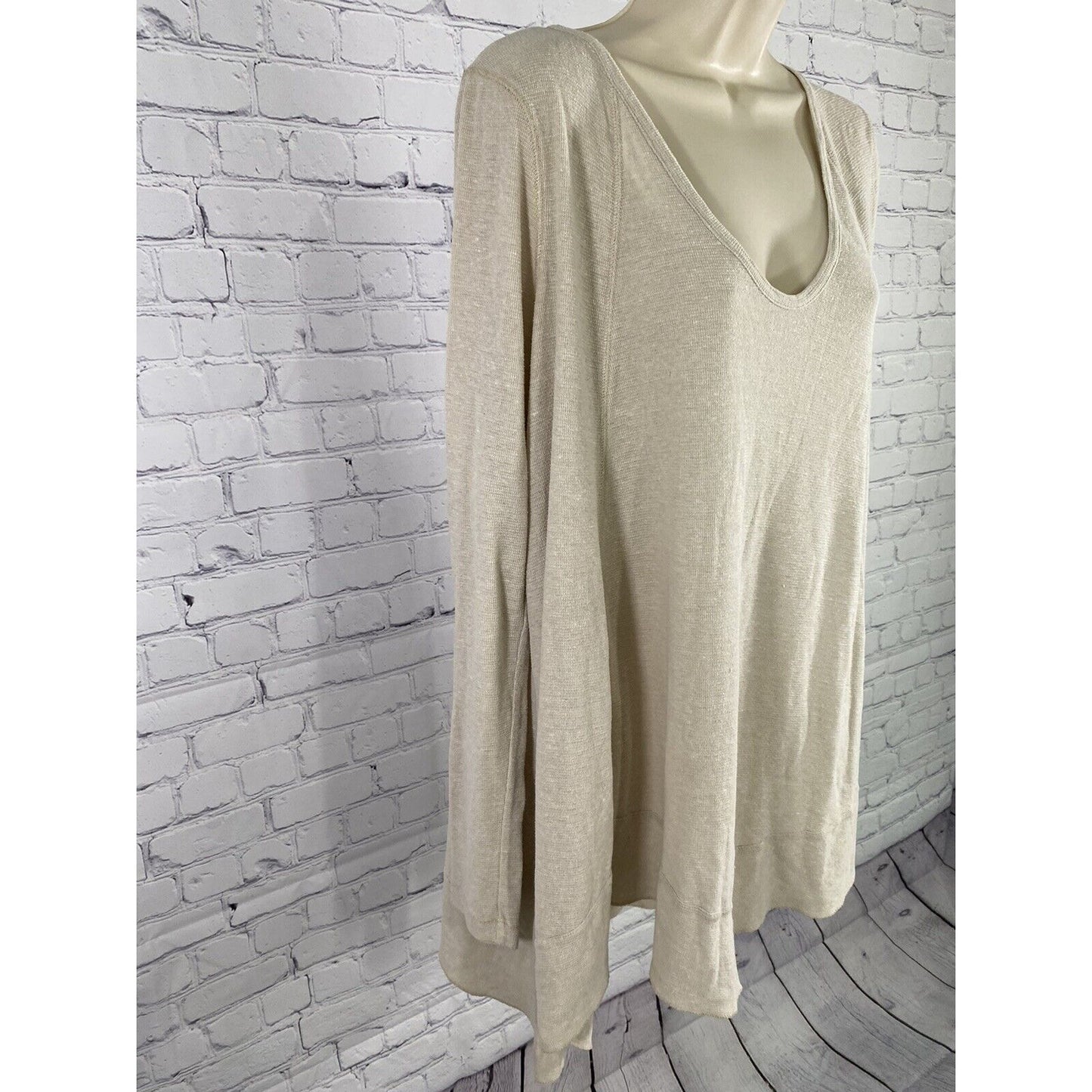 We The Free Free People Beige Long Sleeve Oversized Light Sweater Tunic Top S
