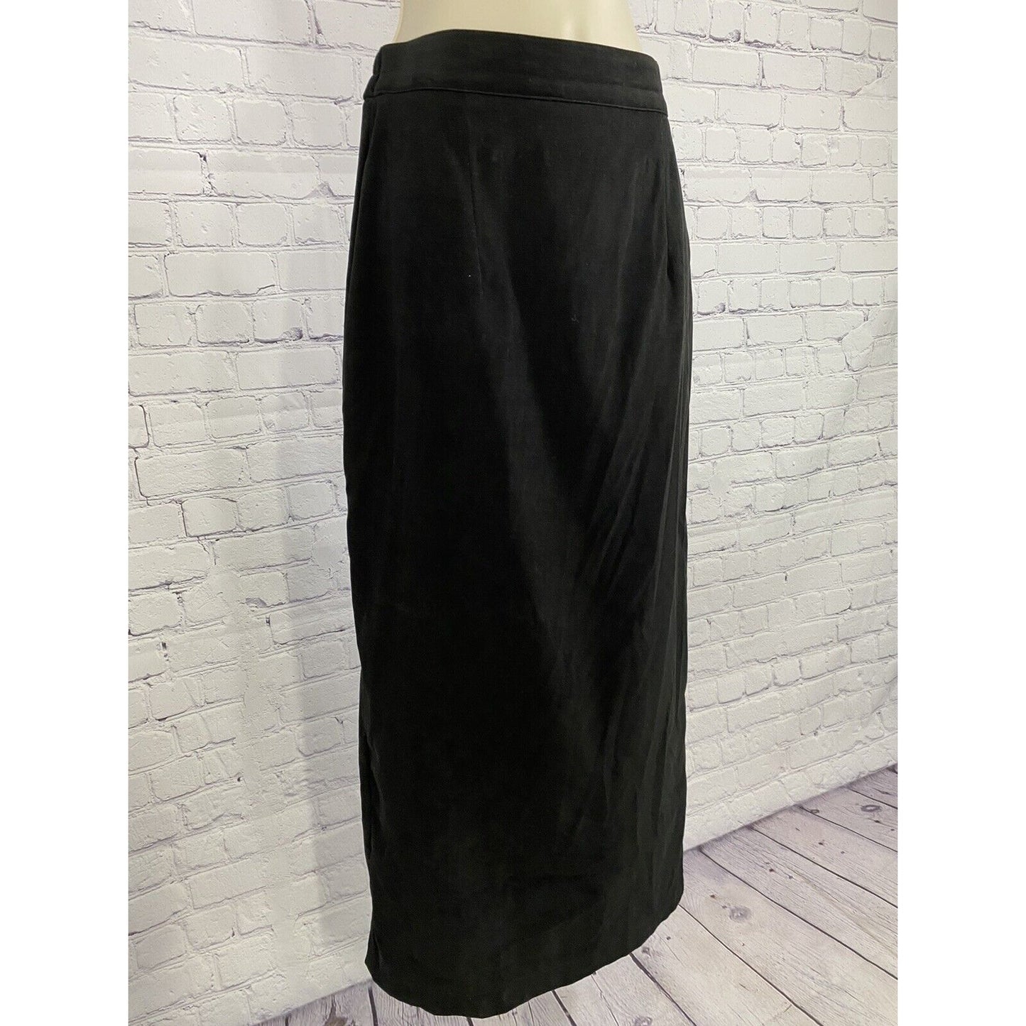 New Frontier Vintage Long Black Straight/ Pencil Skirt Elastic Waist M Medium