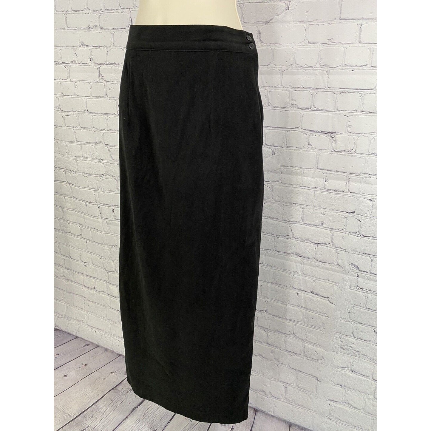 New Frontier Vintage Long Black Straight/ Pencil Skirt Elastic Waist M Medium