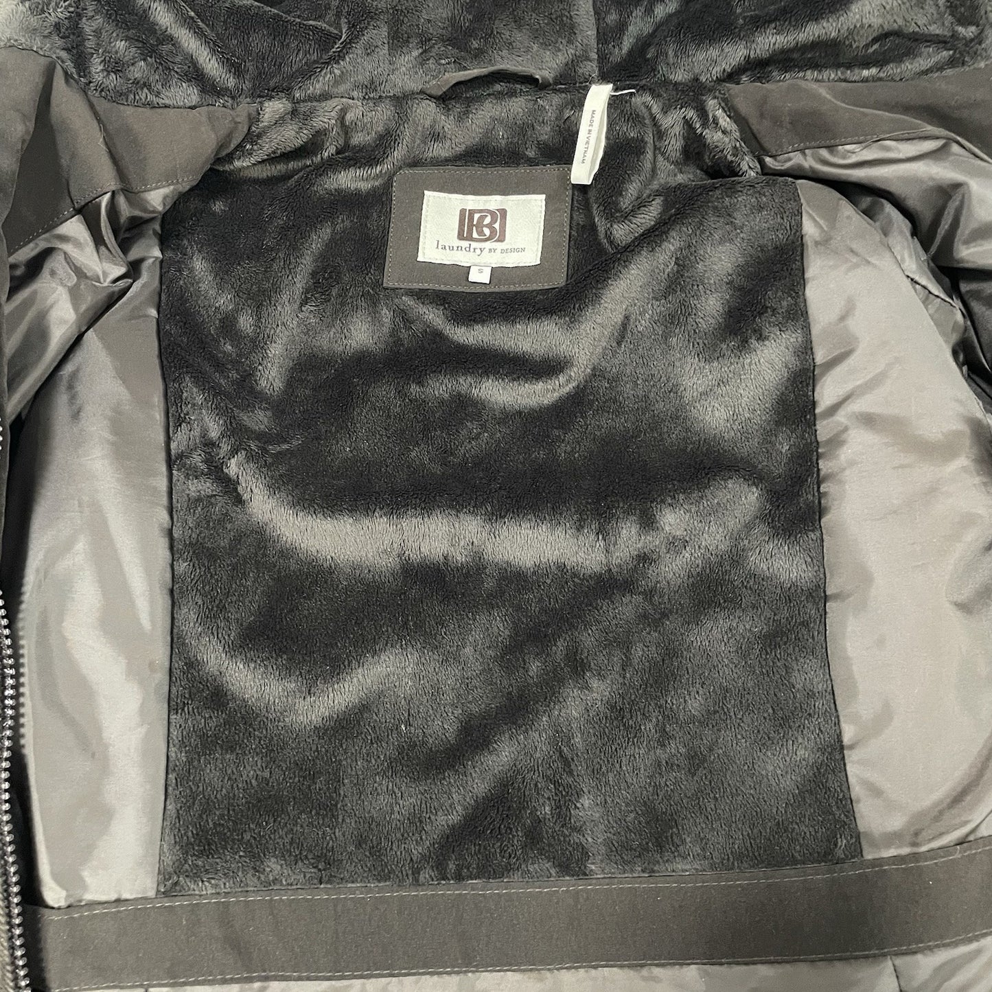 Laundry By Design Brown Quilted Zip Faux Fur Hooded Puffer Jacket Size Small S