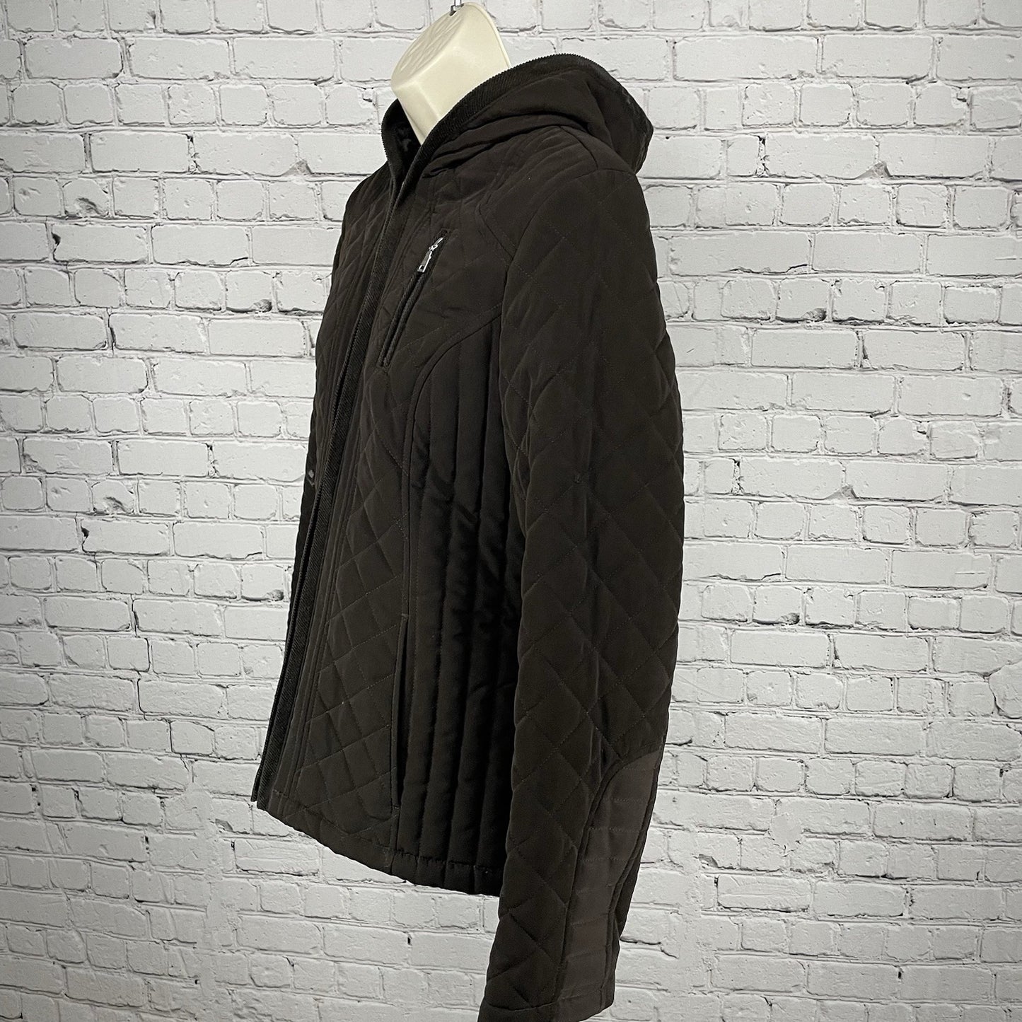 Laundry By Design Brown Quilted Zip Faux Fur Hooded Puffer Jacket Size Small S