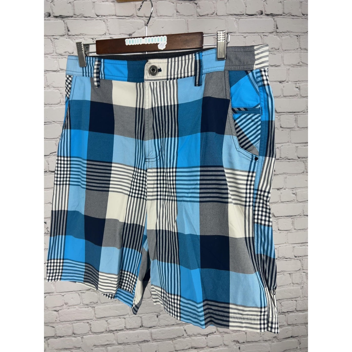 Lululemon Men's Blue Navy Plaid Lined Hybrid Board Walk Shorts 34 (32X10.5)