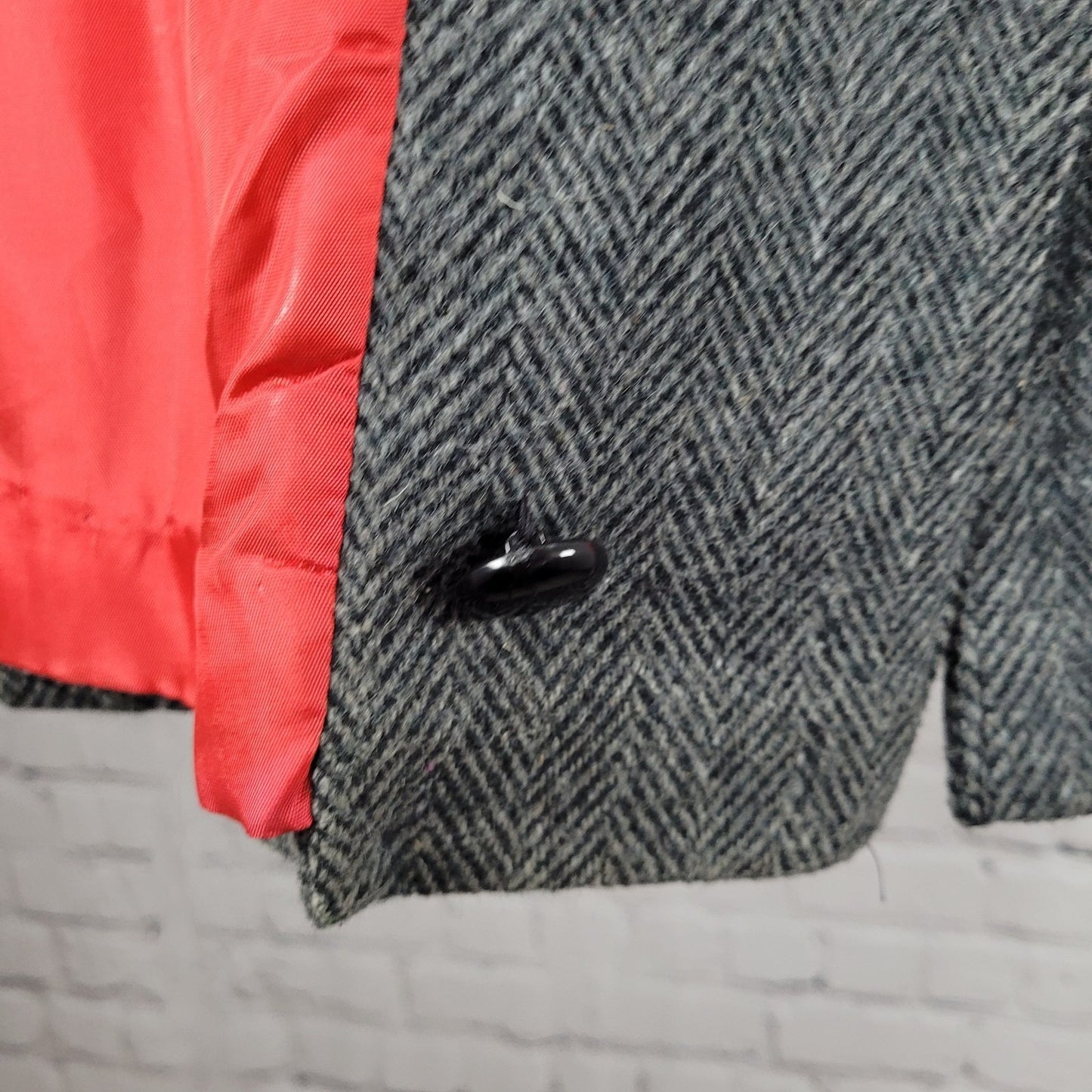 VTG Campari Grey Tweed Herringbone Pea Coat Puff Sleeve Retro USA Made Size L/XL