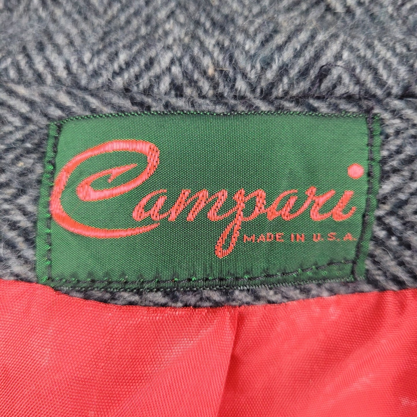 VTG Campari Grey Tweed Herringbone Pea Coat Puff Sleeve Retro USA Made Size L/XL