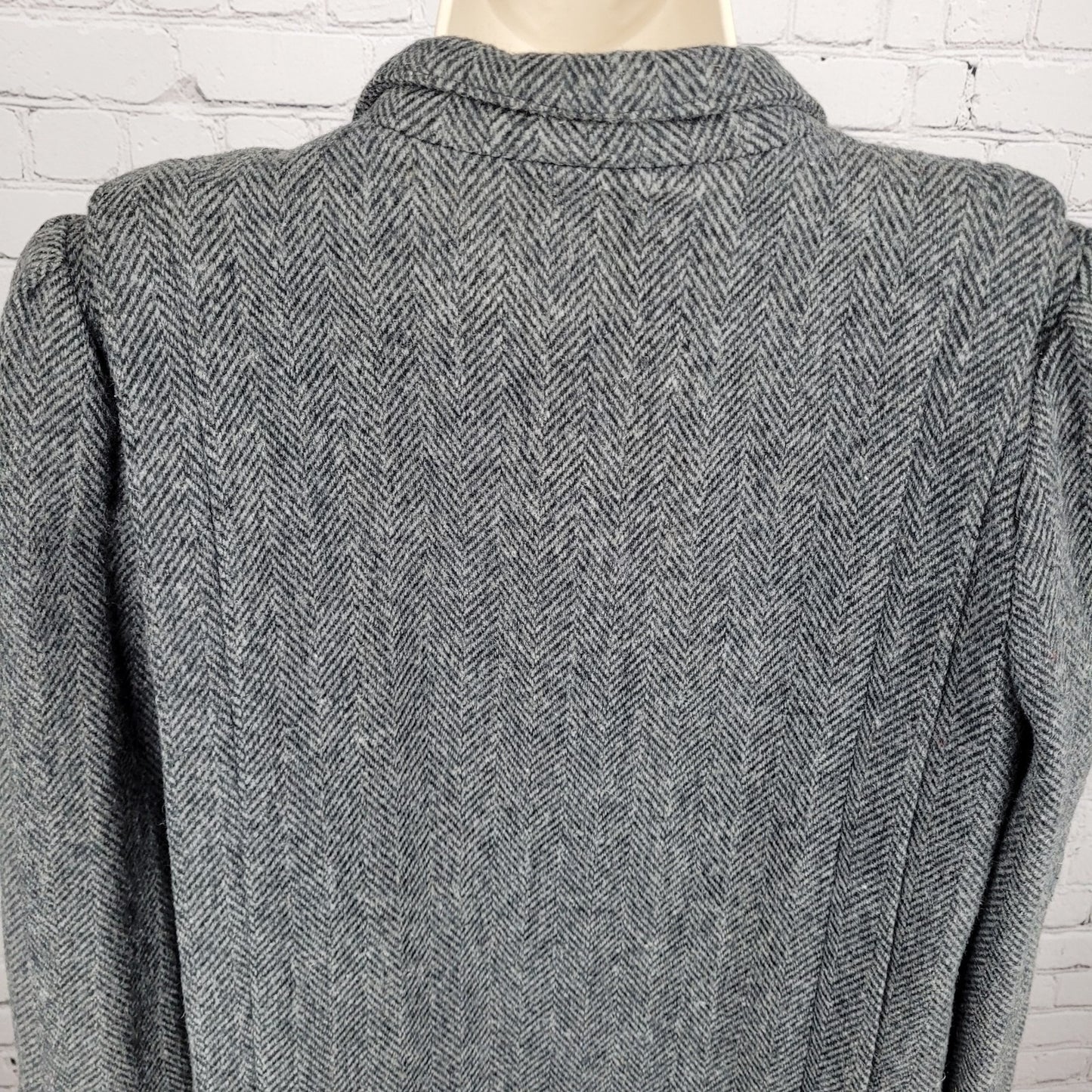 VTG Campari Grey Tweed Herringbone Pea Coat Puff Sleeve Retro USA Made Size L/XL