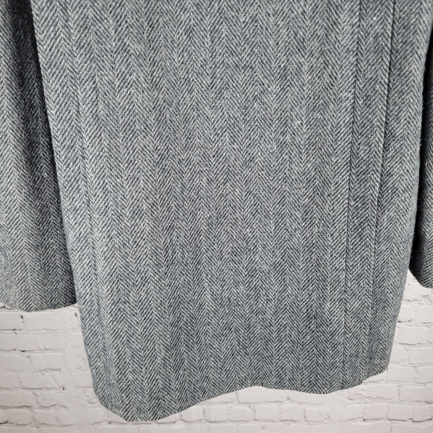 VTG Campari Grey Tweed Herringbone Pea Coat Puff Sleeve Retro USA Made Size L/XL