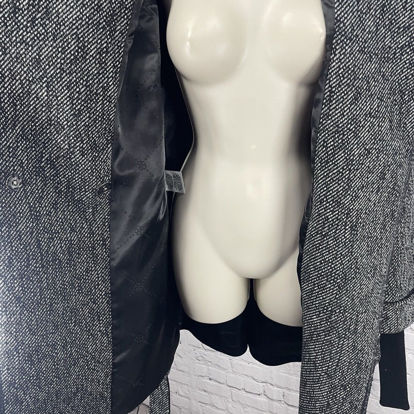 Trina Turk Black Wool Blend Weave Belted Snap Button Wrap Coat Size XL