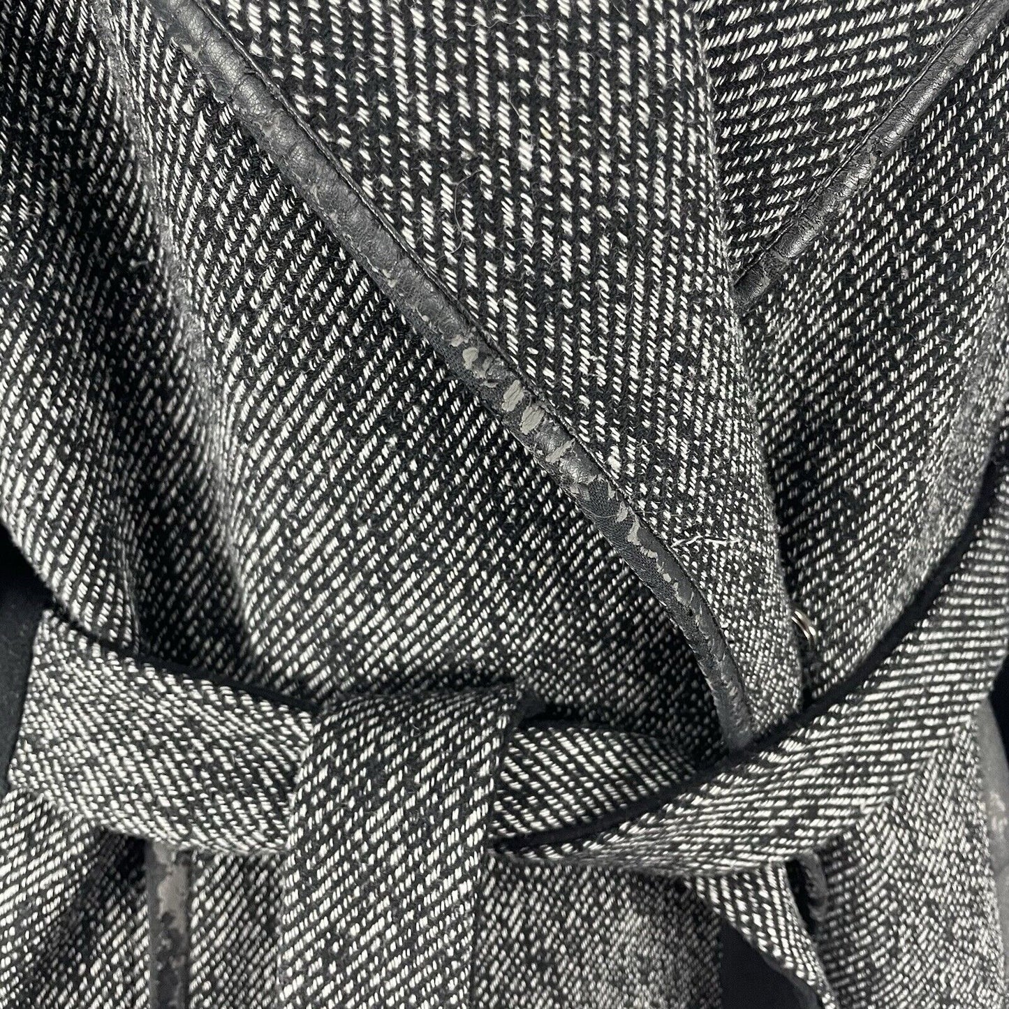 Trina Turk Black Wool Blend Weave Belted Snap Button Wrap Coat Size XL