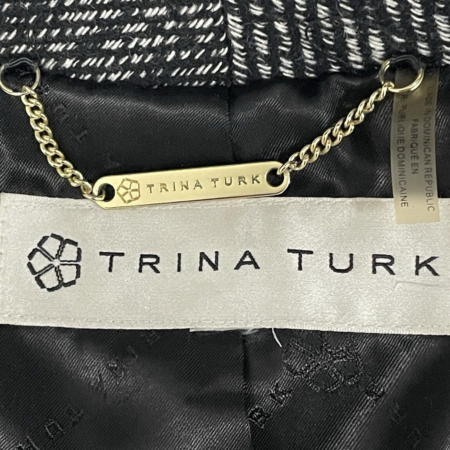 Trina Turk Black Wool Blend Weave Belted Snap Button Wrap Coat Size XL