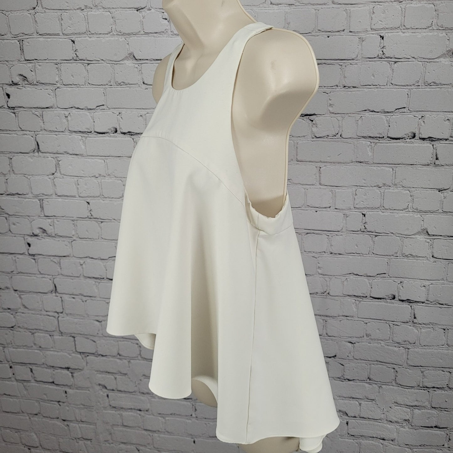 Milly Ivory White High Low Back Zip Stretch Racerback Tank Top USA Small S