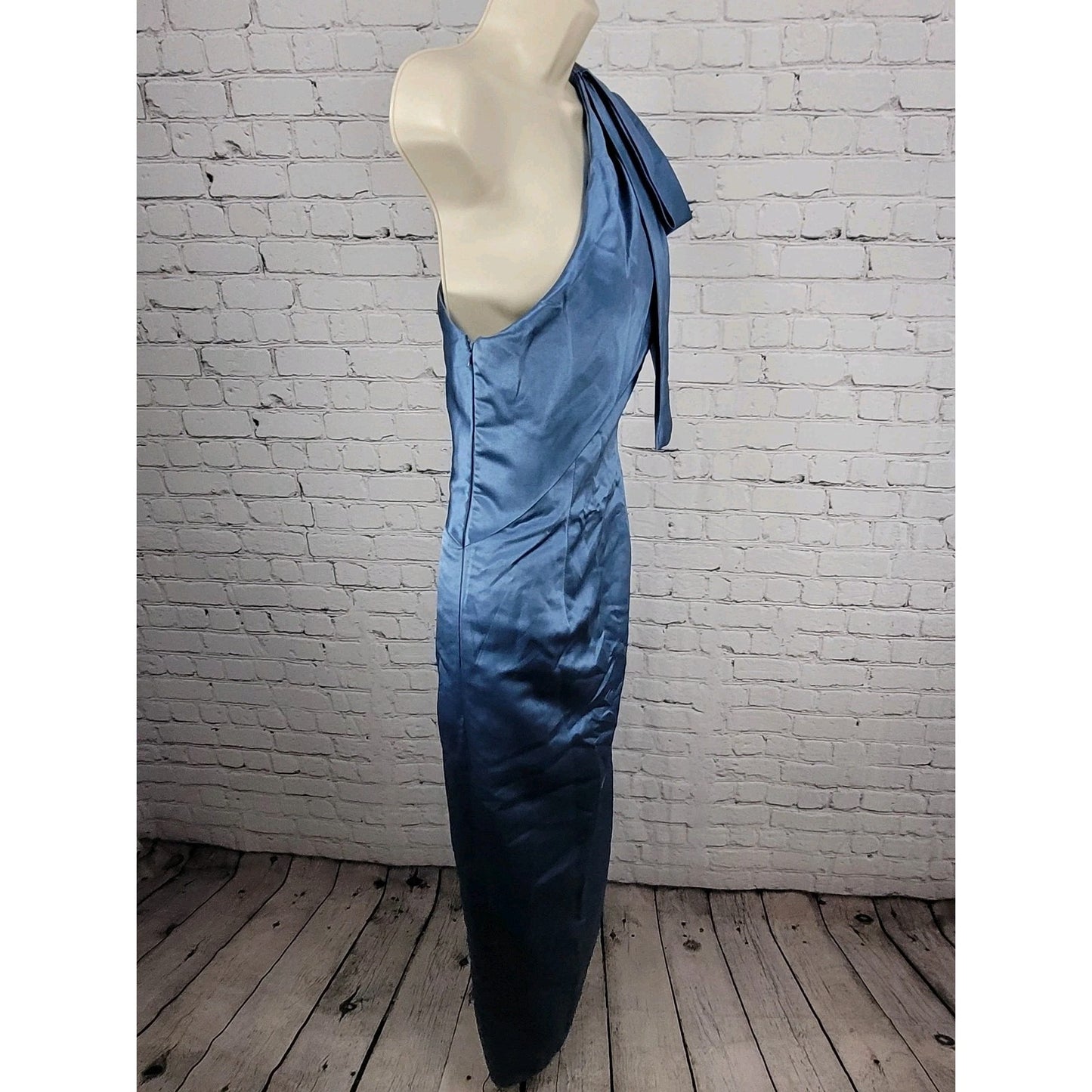 NWT Missacc Blue Sheath Column Satin Mother Of The Bride Bow Dress Gown Size 4