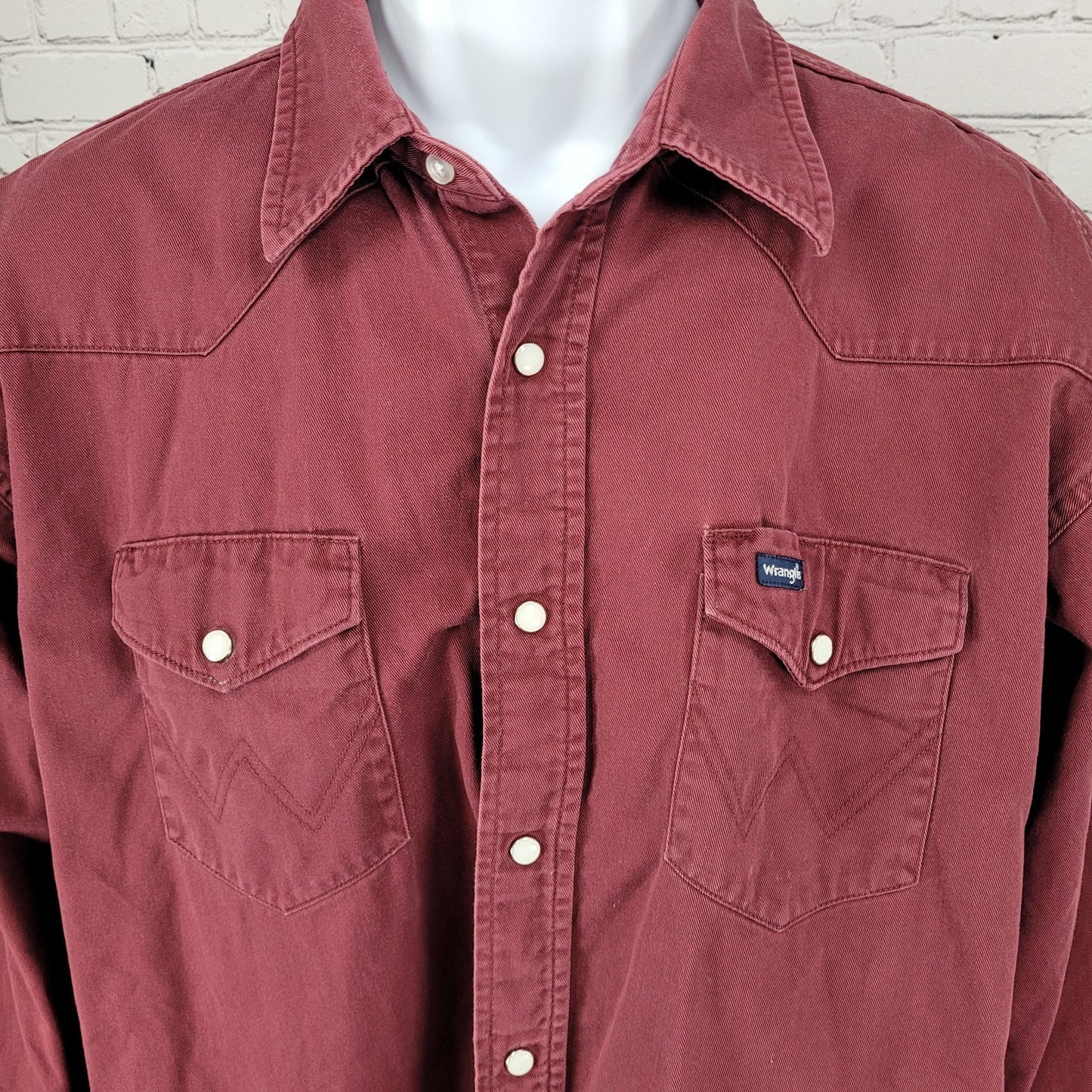 VTG Wrangler Dark Red Cowboy Workwear Western Pearl Snap Long Sleeve Shirt 2XL