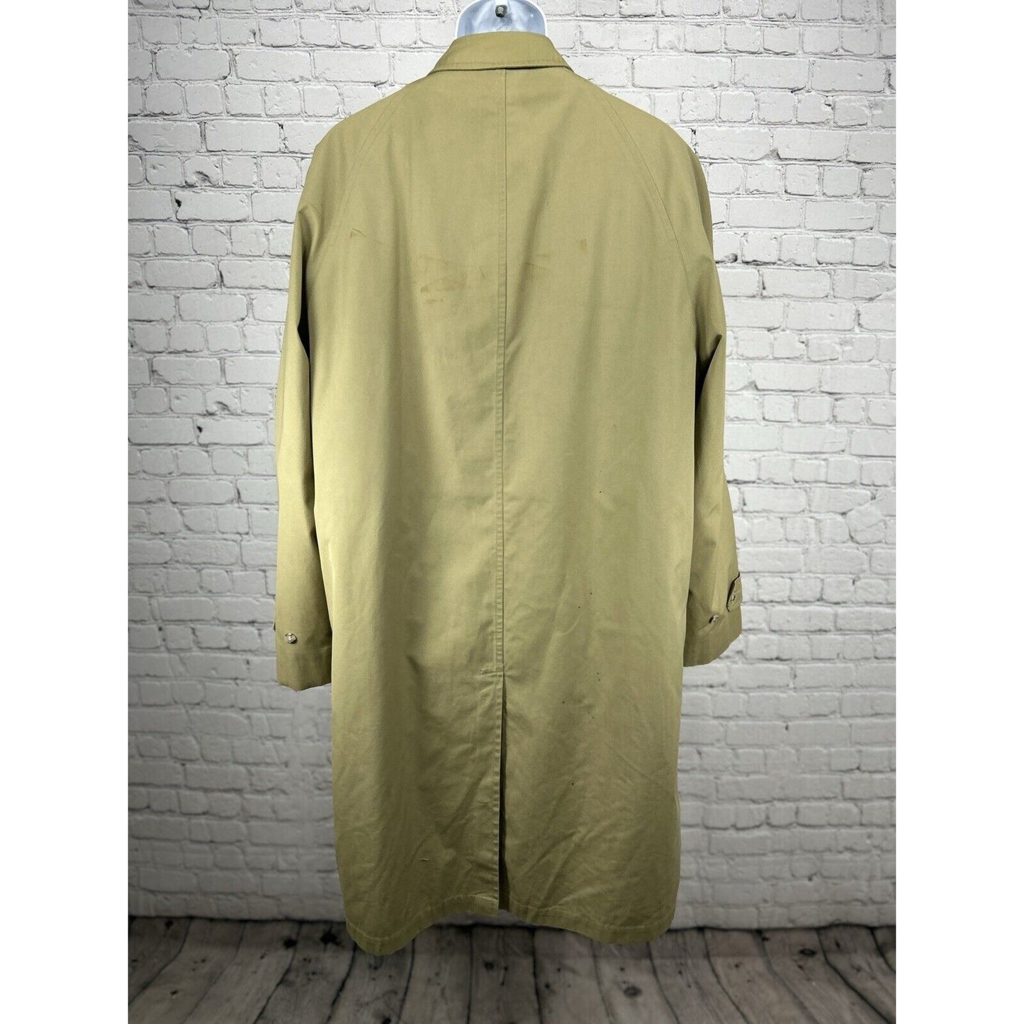 VTG London Fog Claeth Cloth Khaki Faux Fur Lined Trench Coat Mens Size 44 X Long