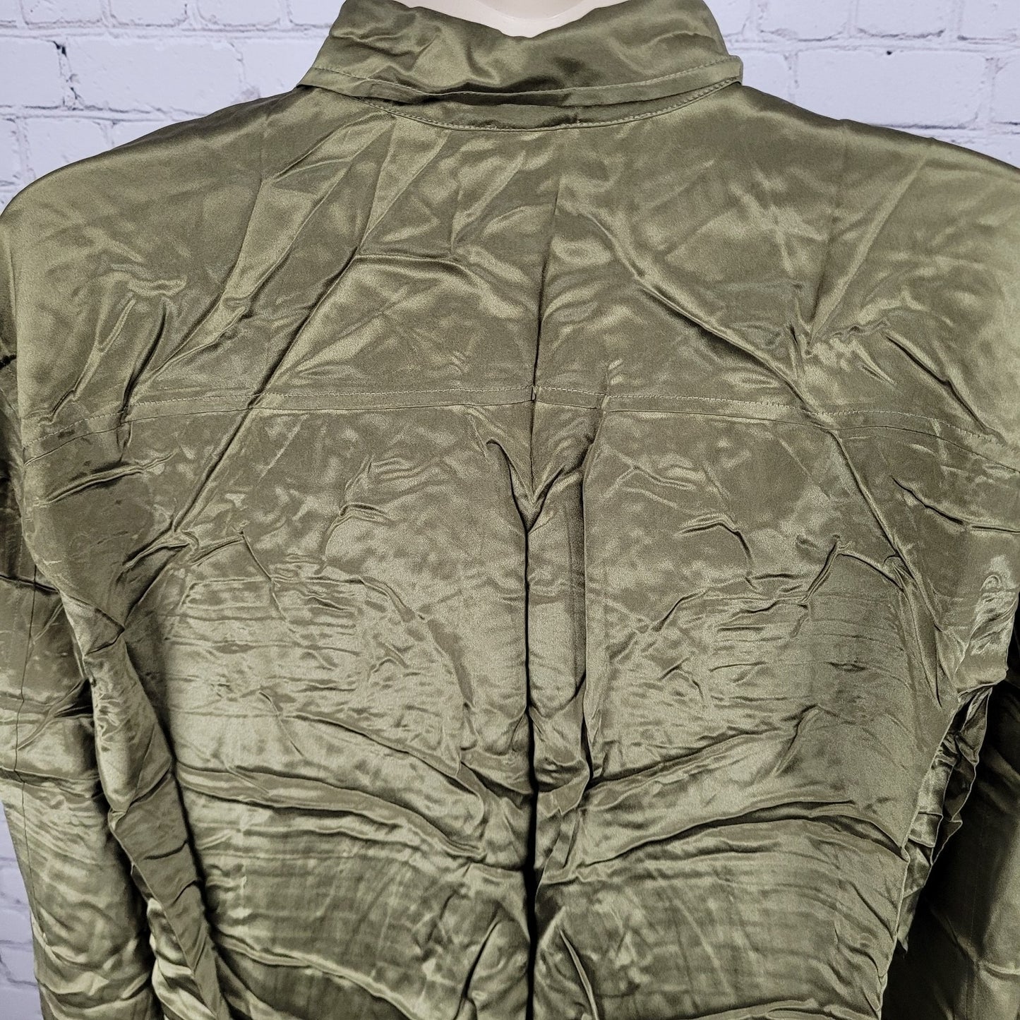 Josephine Chaus Green 100% Silk 2 Piece Outfit Shirt Size 12 Pants 14 (33x29)