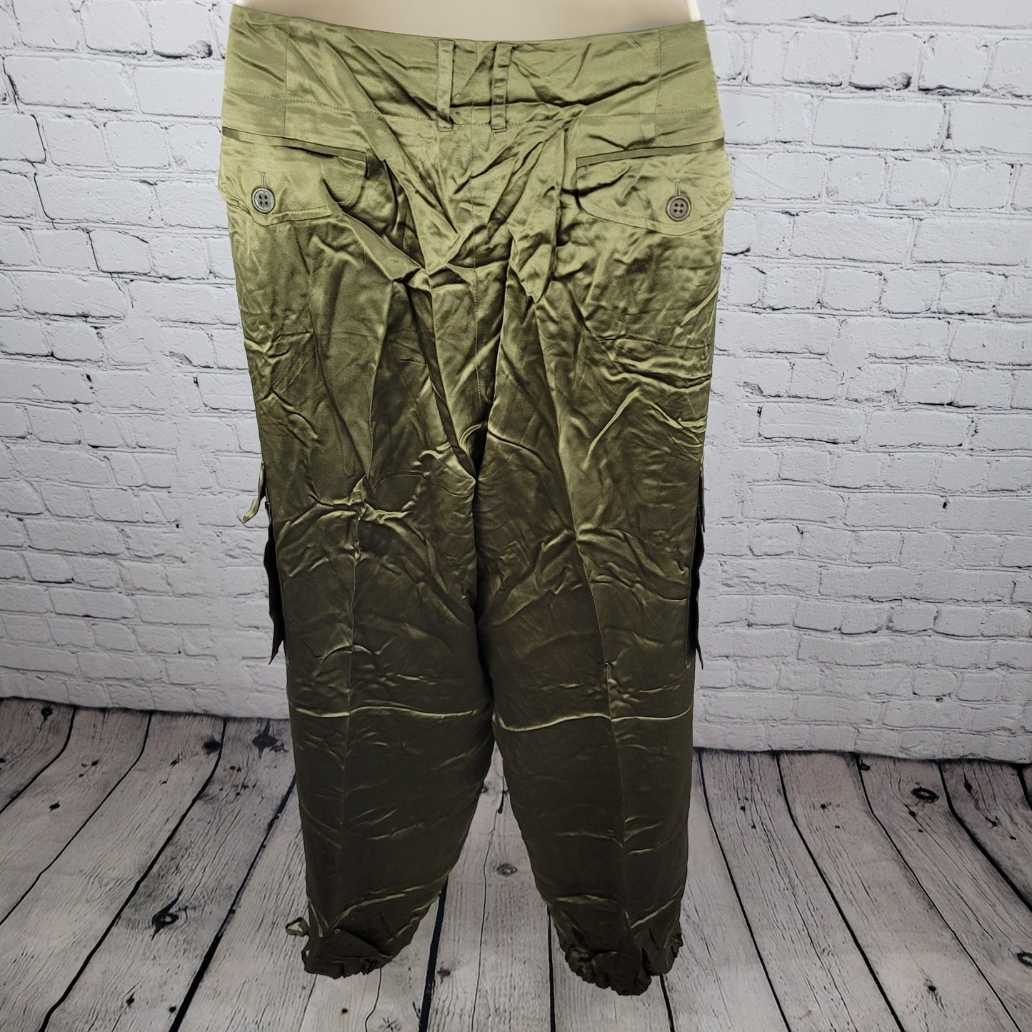 Josephine Chaus Green 100% Silk 2 Piece Outfit Shirt Size 12 Pants 14 (33x29)