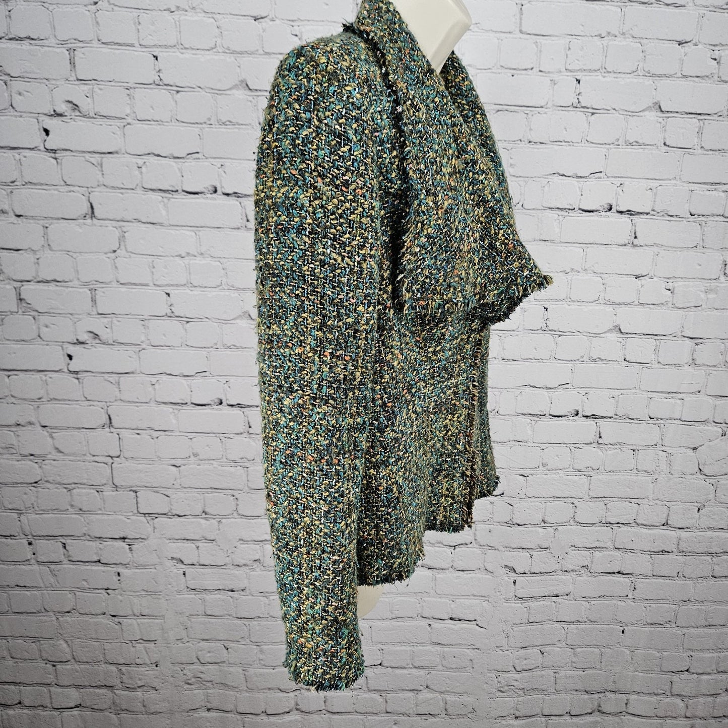 Lafayette 148 Multicolor Tweed Fringe Trim Lapel Hook & Eye Lined Jacket 10