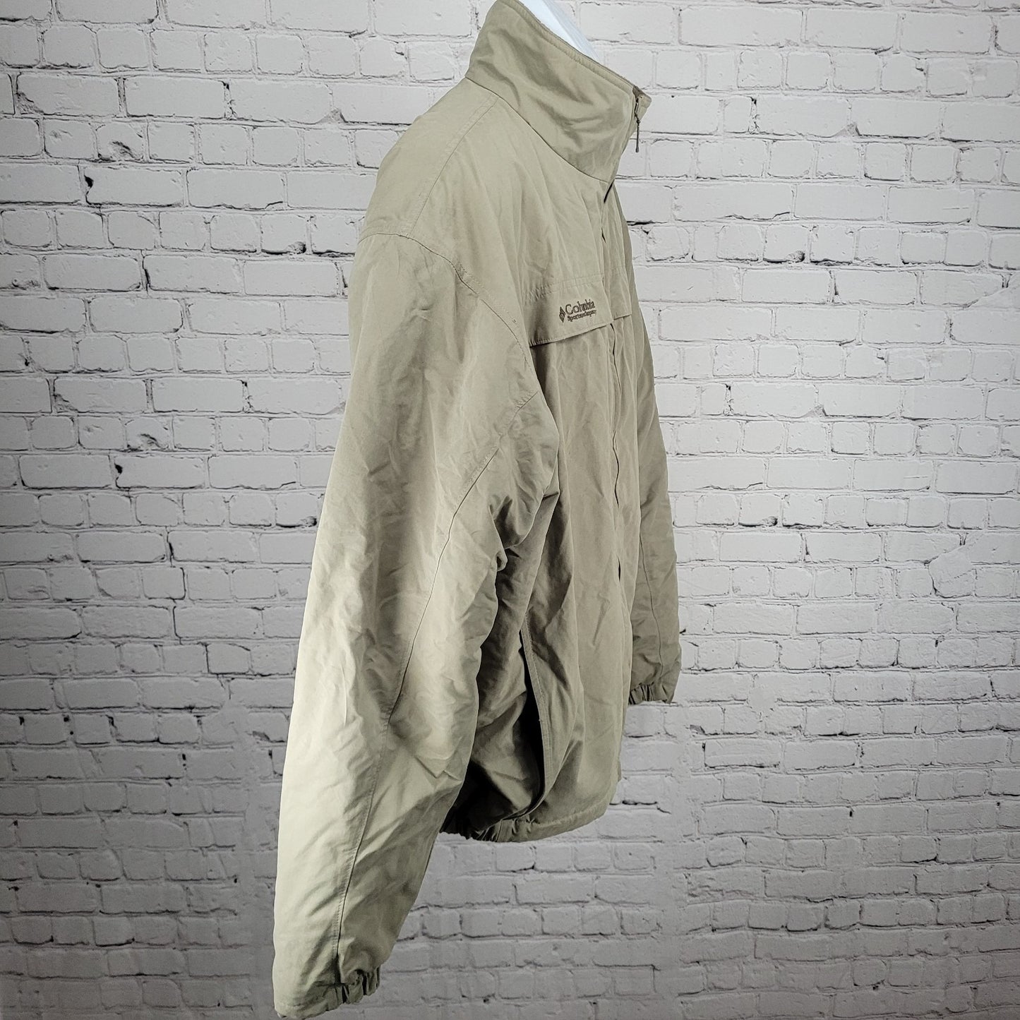 Columbia Beige Grey Microfiber Insulated Fleece Lined Inner Pockets Jacket XLT