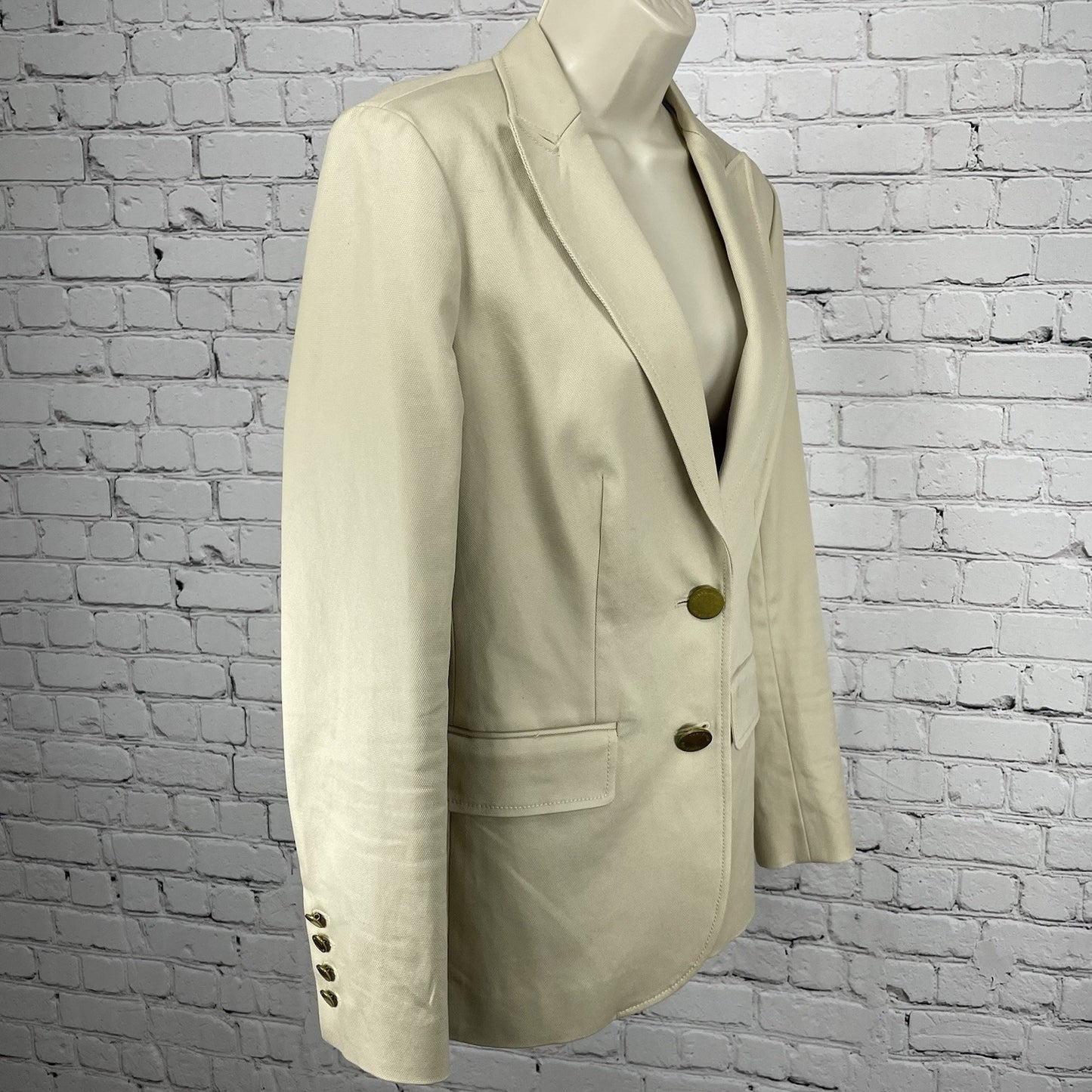 Tory Burch Beige 2 Gold Button Peak Vented Blazer Jacket Lined Pockets Size 4